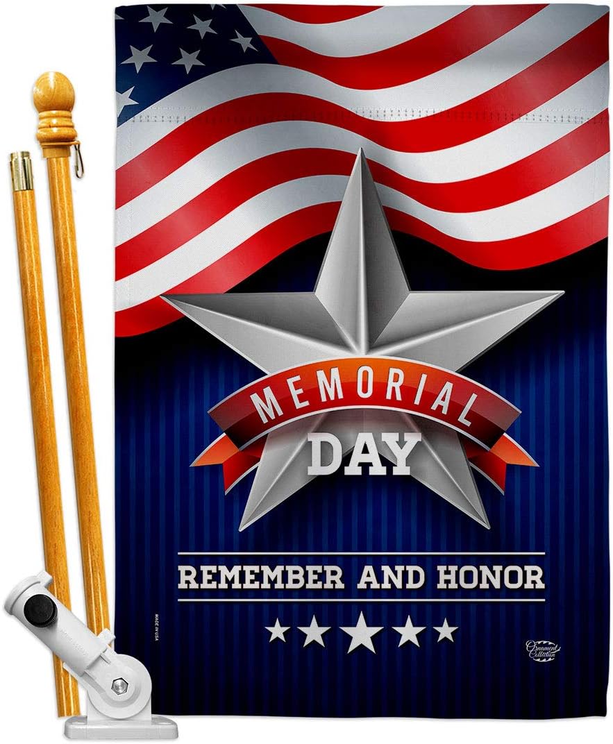 Memorial Day Star House Flag Americana Armed Forces Military Veteran United State American Small Decorative Gift Yard Banner Double-Sided Made In USA 28 X 40