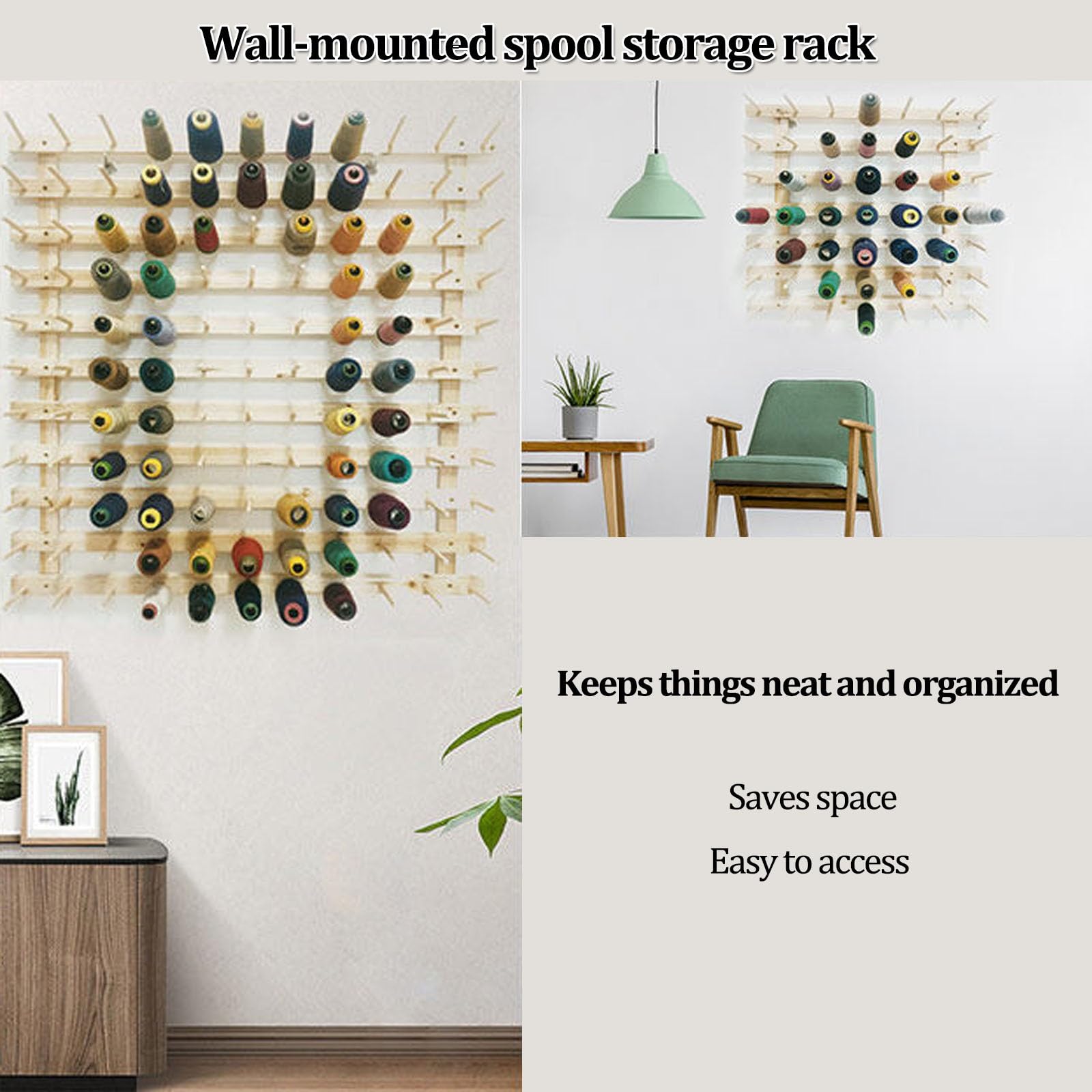 Garnhalter aus Holz – Organizer für Näh- und Stickgarn | Wandmontage-Design – leicht erreichbar beim Nähen und Flechten(50*55cm)