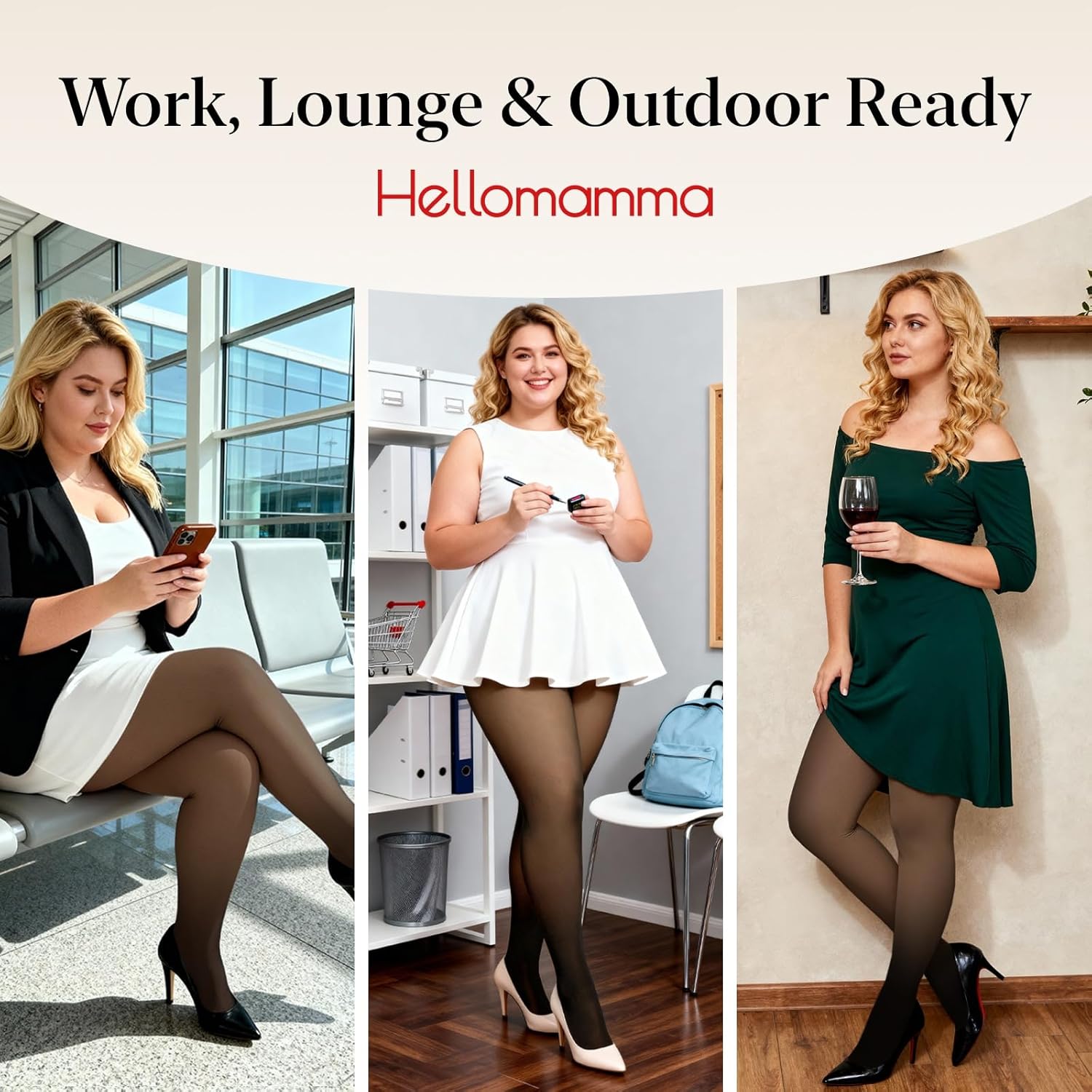 Hellomamma Fleece Lined Tights Women: Plus Size Opaque High Waisted Thermal Top Control Sexy Winter Pantyhose for Ladies - Image 5