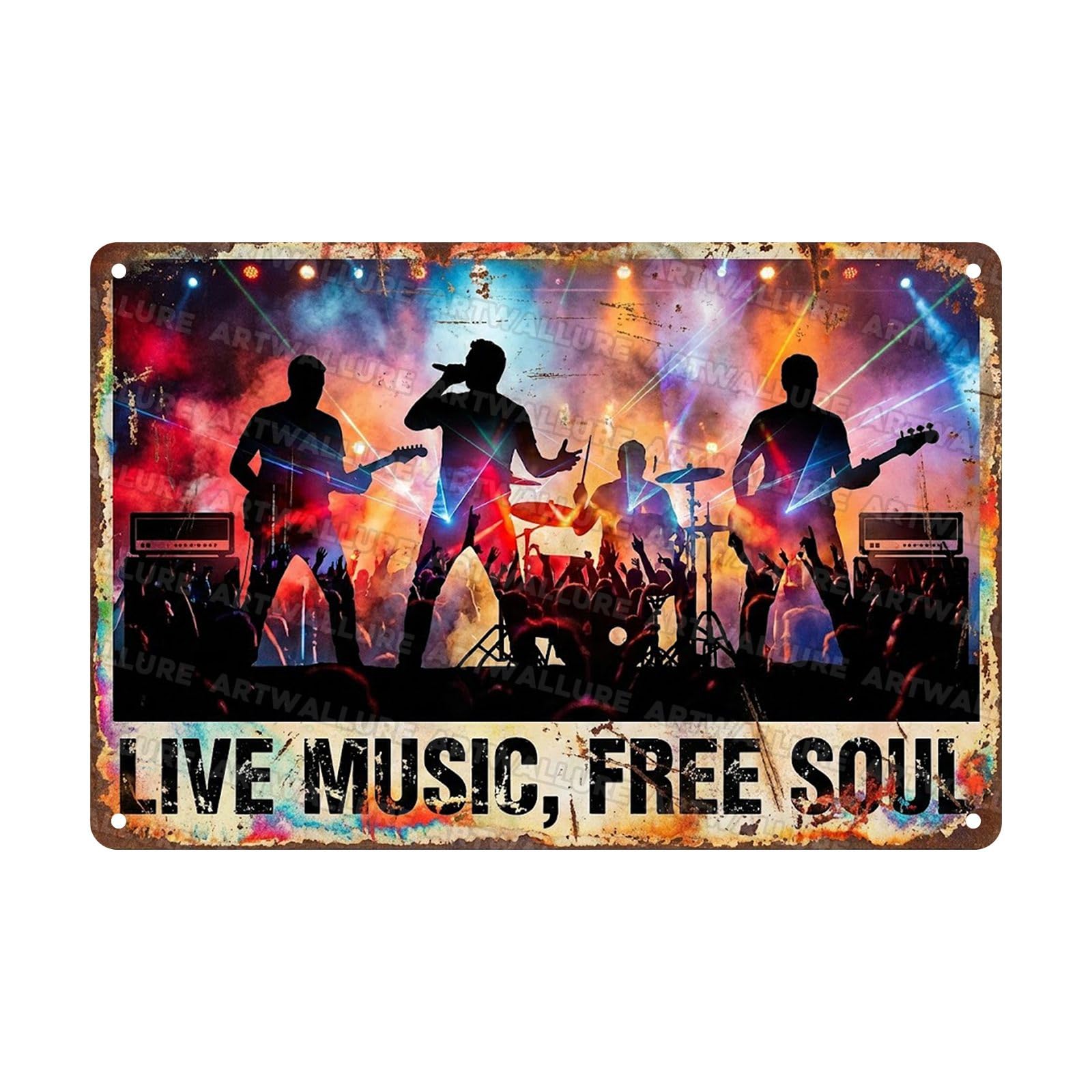 Metal Tin Sign Live Music Free Soul Sign for Man Cave Bar Pub Club Music Studio - Rock n Roll Gift for Men 8x12Inch