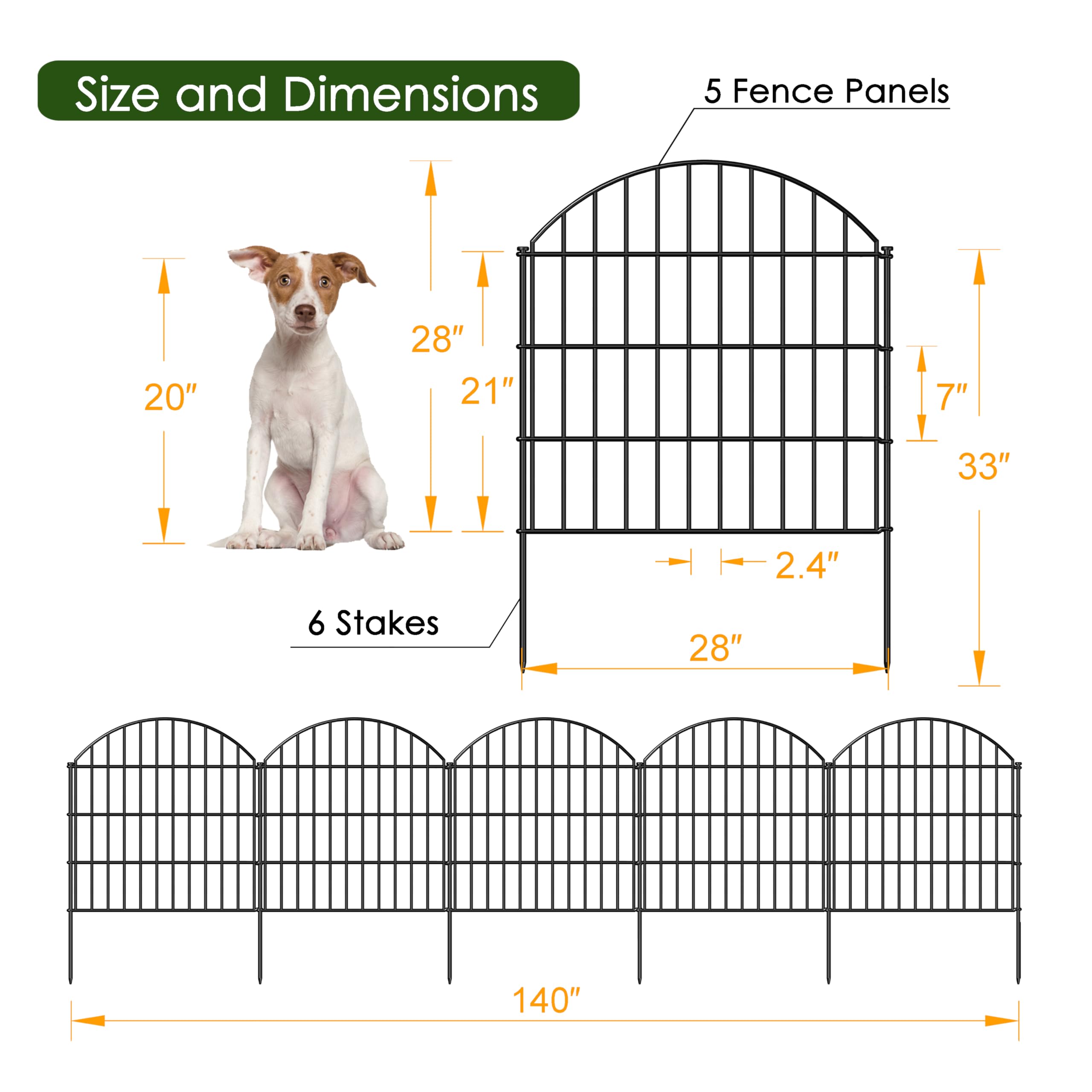 FOREHOGAR Pin282810 Clôture De Jardin En Métal 71,1 Cm (H) X