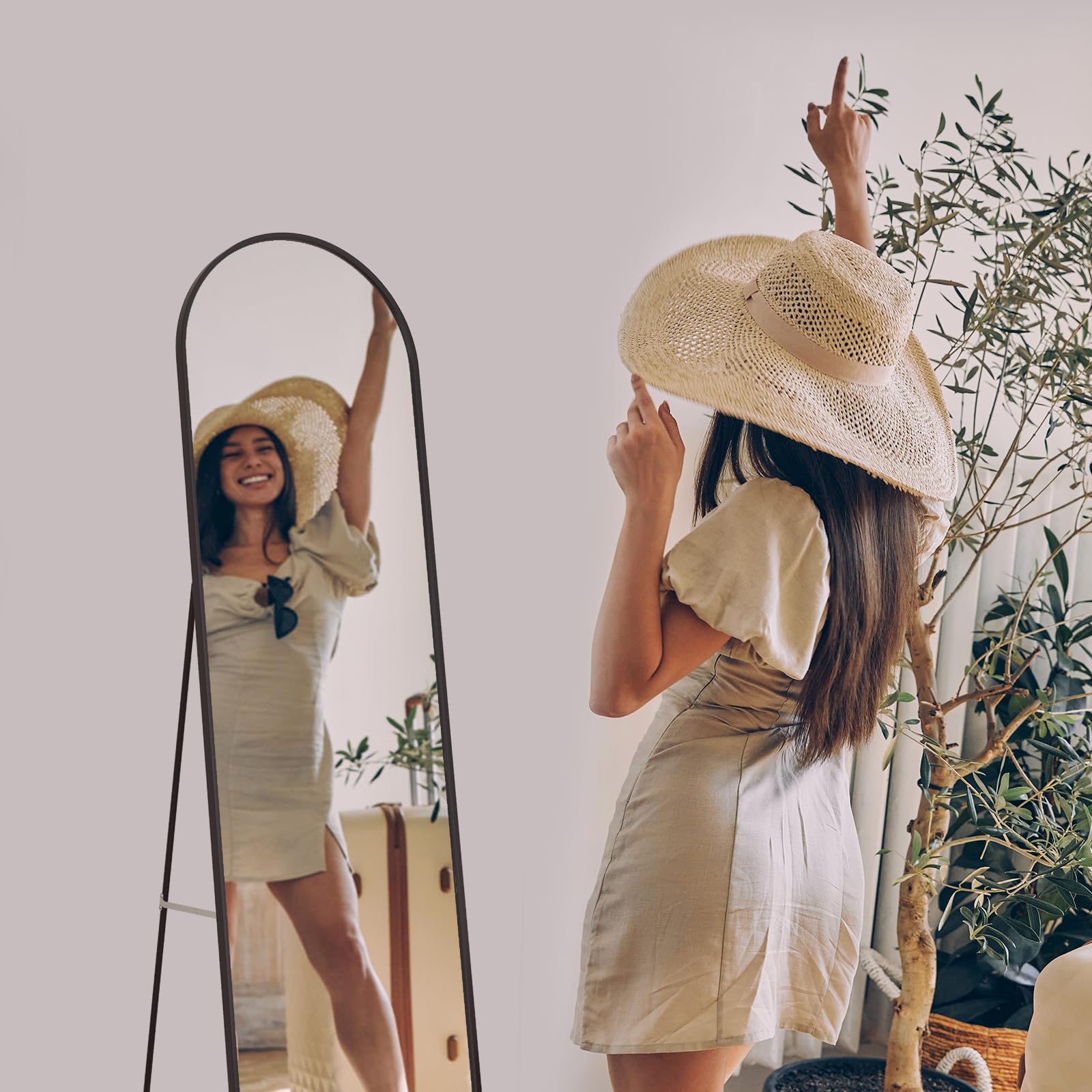 EMKE Specchio ad Arco da Terra, Nero, 140x40 cm, Grande Specchio a Figura Intera, da Appoggiare o da Fissare, Specchio da Parete, Ideale per Camera da Letto, Soggiorno o Ingresso