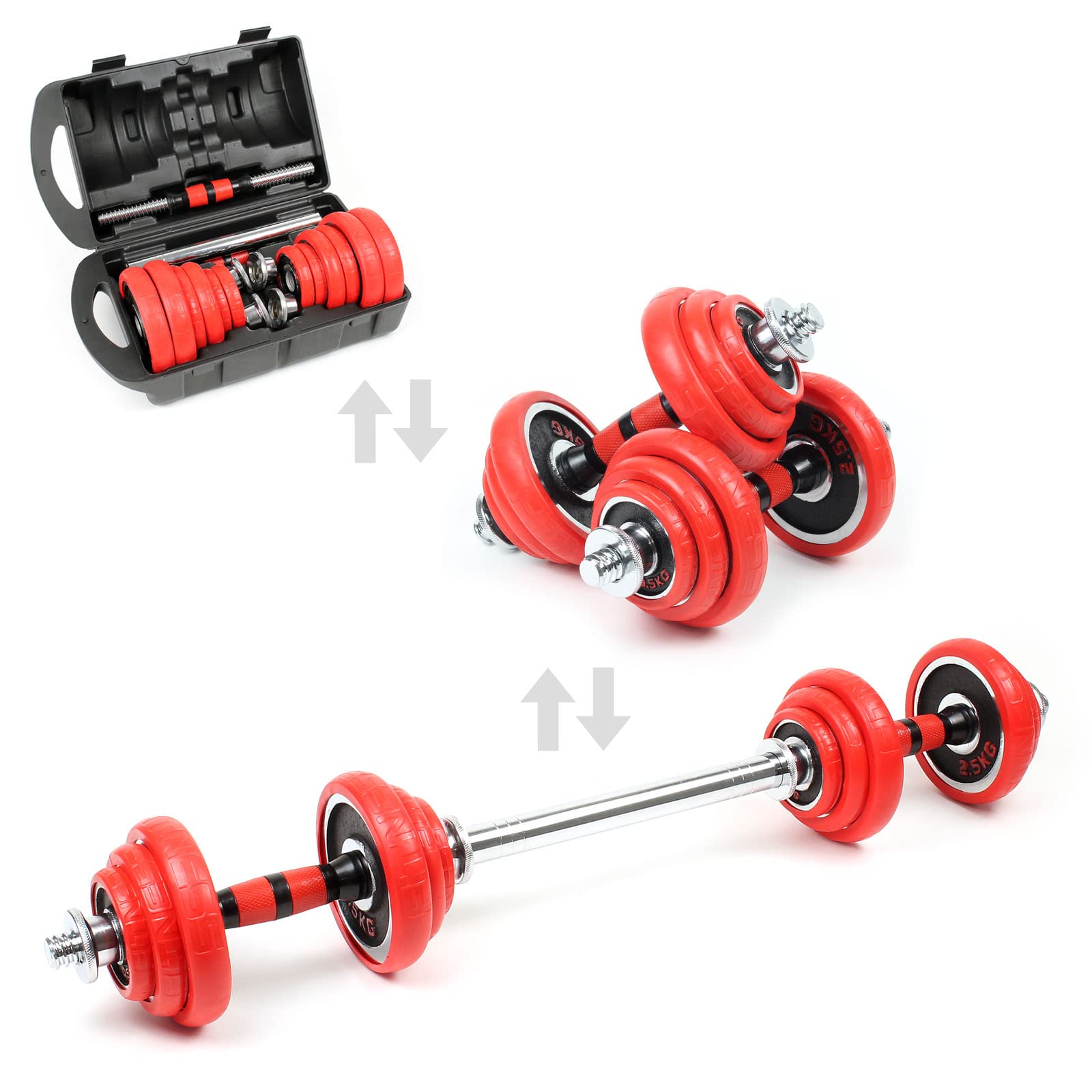 Hantelset 20 kg 2in1 Set Kurzhantel und Langhantel mit 12 Hantelscheiben, Langhantel mit Verlängerungsstange Hantelstangen Gewichte für Krafttraining Hanteln Training Hantel Set
