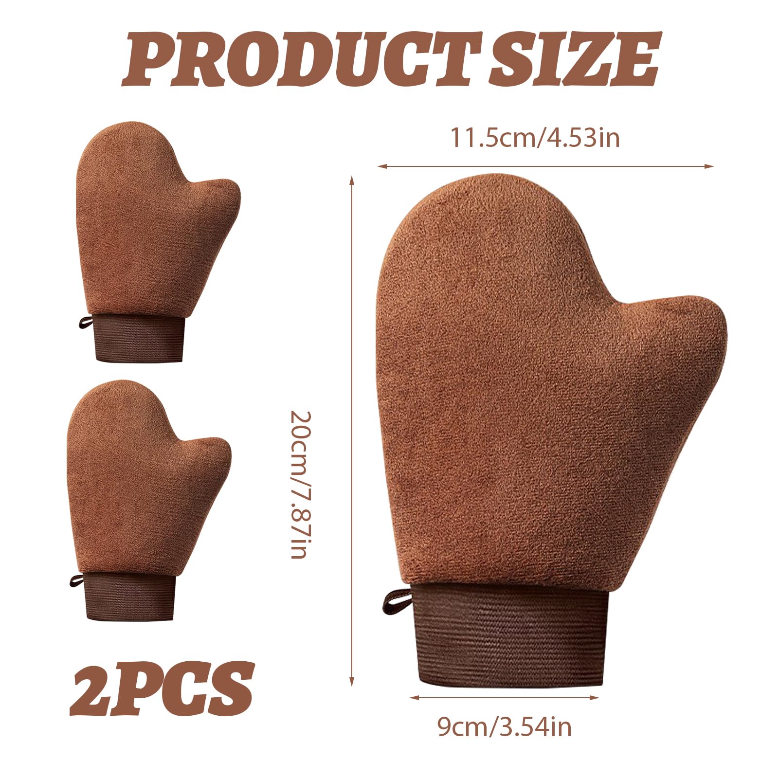 2 Pack Self Tanning Mitt Applicator, Brown Tanning Glove with Hanging Loop, Double Sided Fake Tan Mitts for Body & Face - Image 3