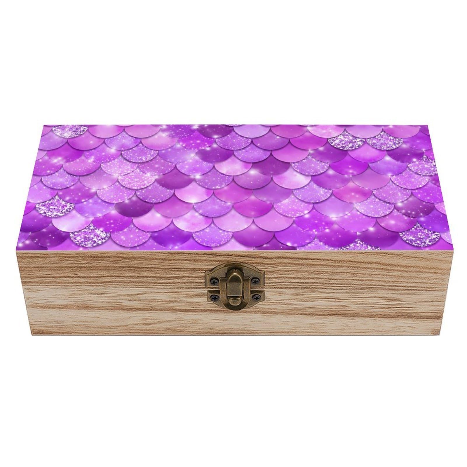 HLBSDM Rainbow Glitter Mermaid Scale Wooden Storage Box