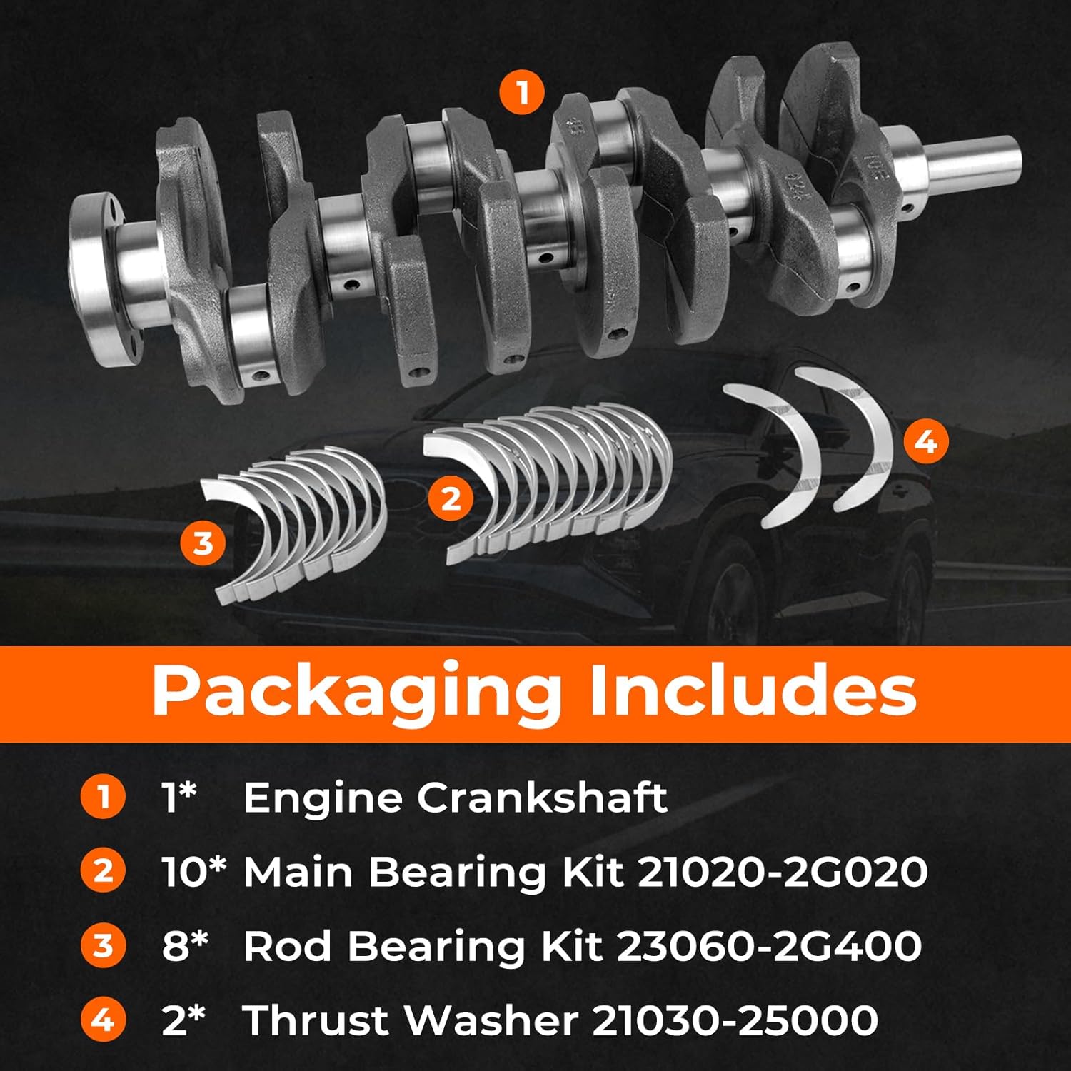 2.4L Engine Crankshaft & Bearings Kit Compatible with 2010-2022 Hyundai Santa Fe/Sonata/Tucson & Kia Optima/Sportage/Sorento Replace 23111-2G200 23111-2G230