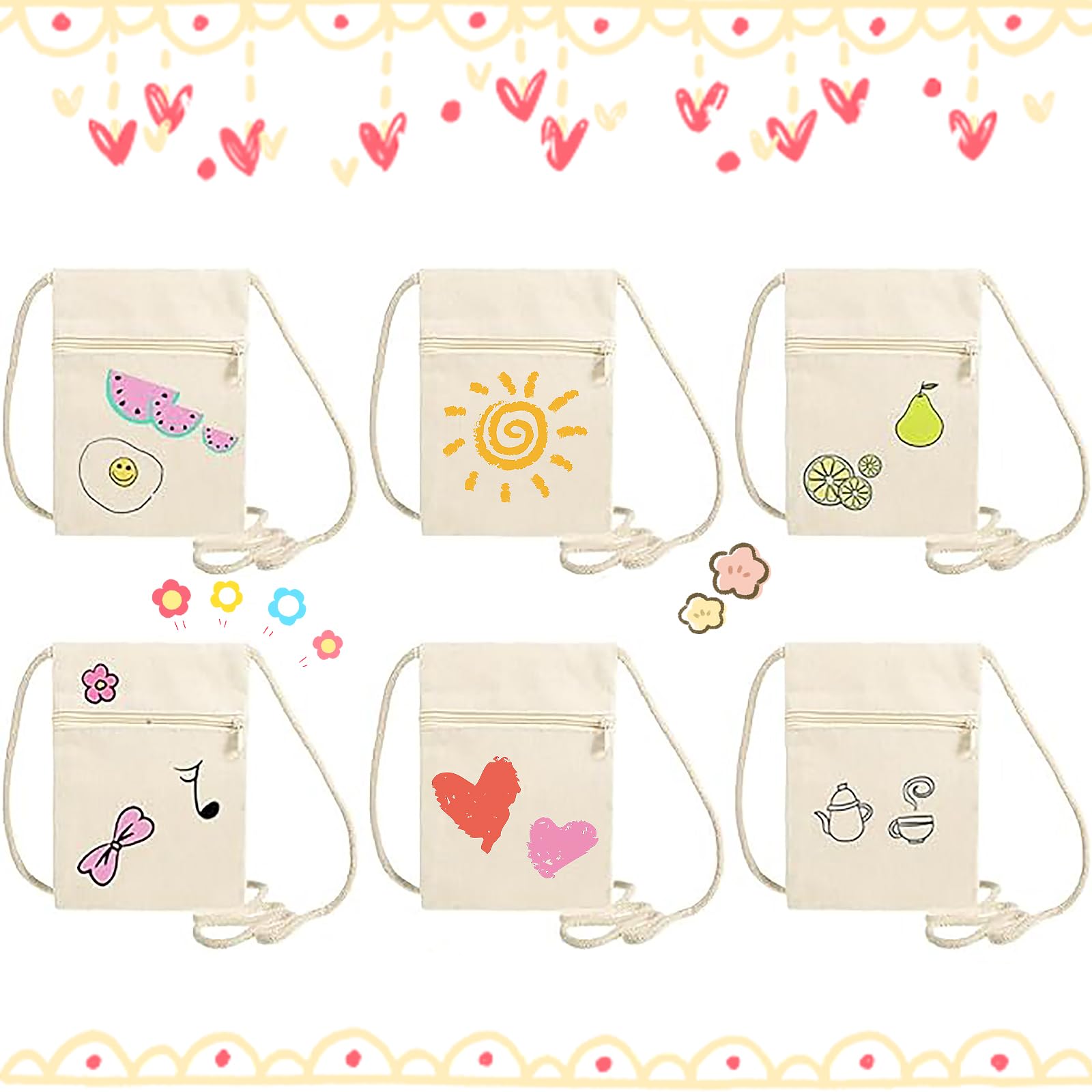 6 Sacs En Tissu à Peindre, 17*13cm Sac En Tissu à Peindre Pour Enfant Avec 6 Autocollants Strass, Sac En Tissu à Colorier Pour Cadeau/Événement, Sac En Tissu Bricolage Pour Peinture Est