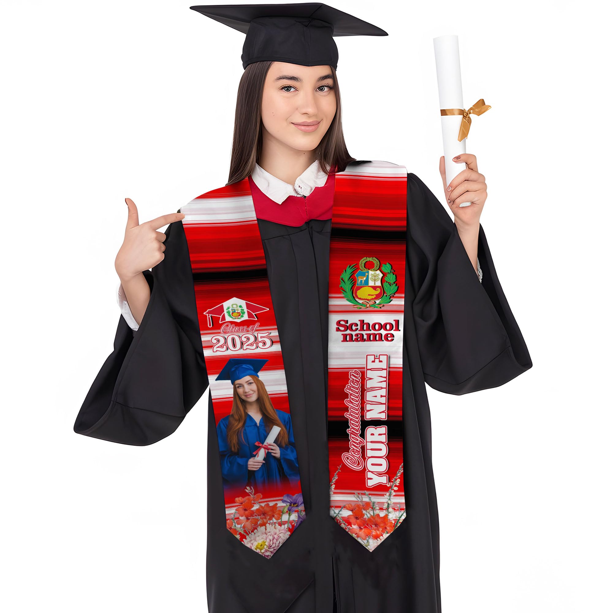 MonkeyVan Custom Peruvian Graduation Sash, Peru Graduation Stole, Peru Flag Stole Class Of 2025, Sashes For Graduations 2025 Peru 2