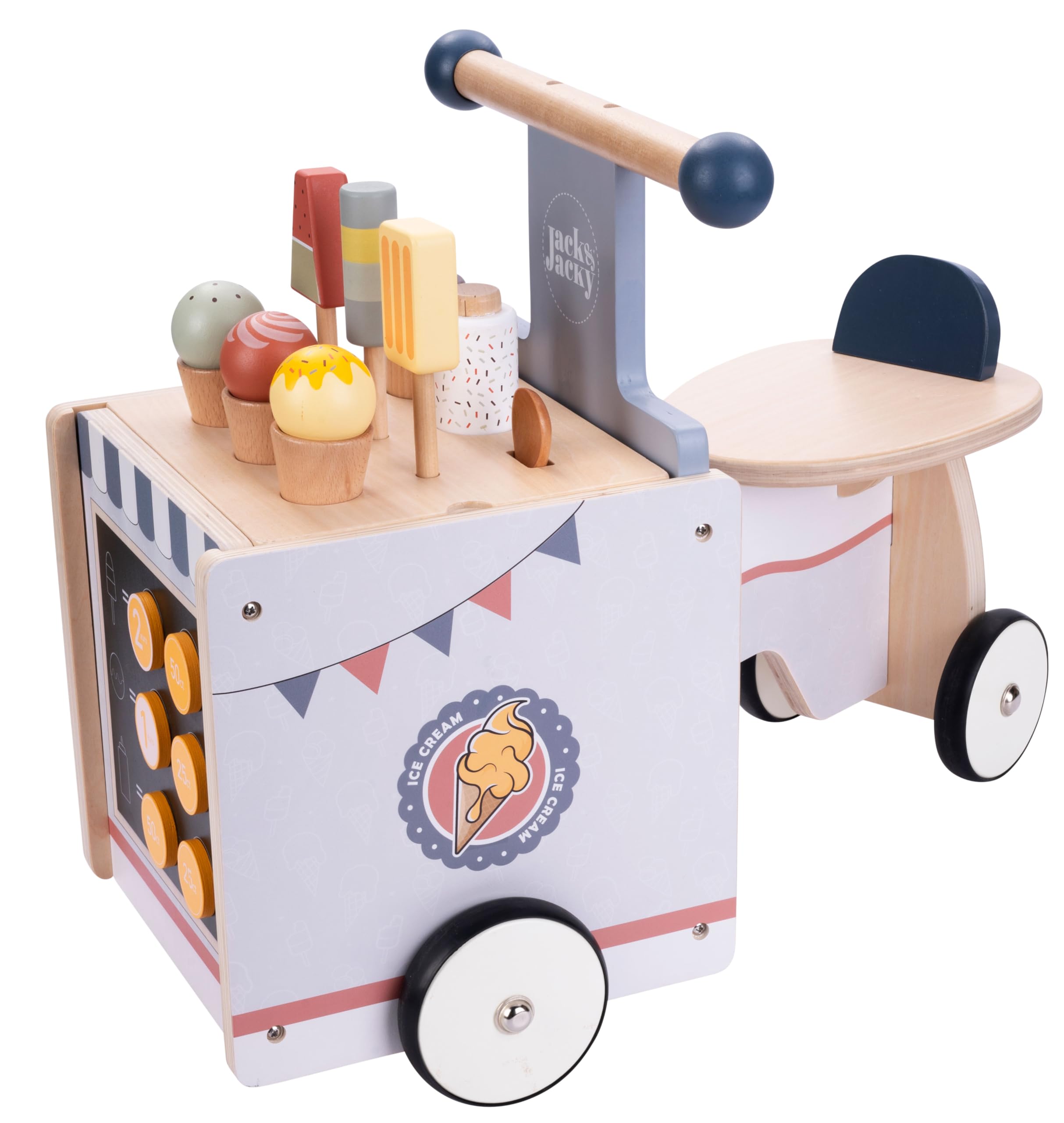 Engelhart - 640040 - Holz-Roller „Eisverkäufer“ - Multifunktionelles Spielzeug - Ab 12 Monaten