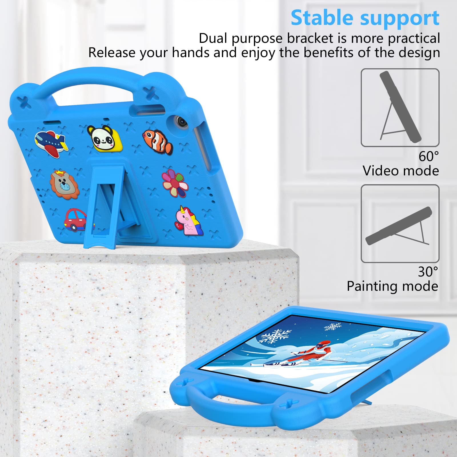 Custodia per tablet per Huawei MatePad T 10S da 10,1 pollici, in EVA, resistente, antiurto, con cavalletto pieghevole, custodia a forma di orsetto con tracolla per bambini