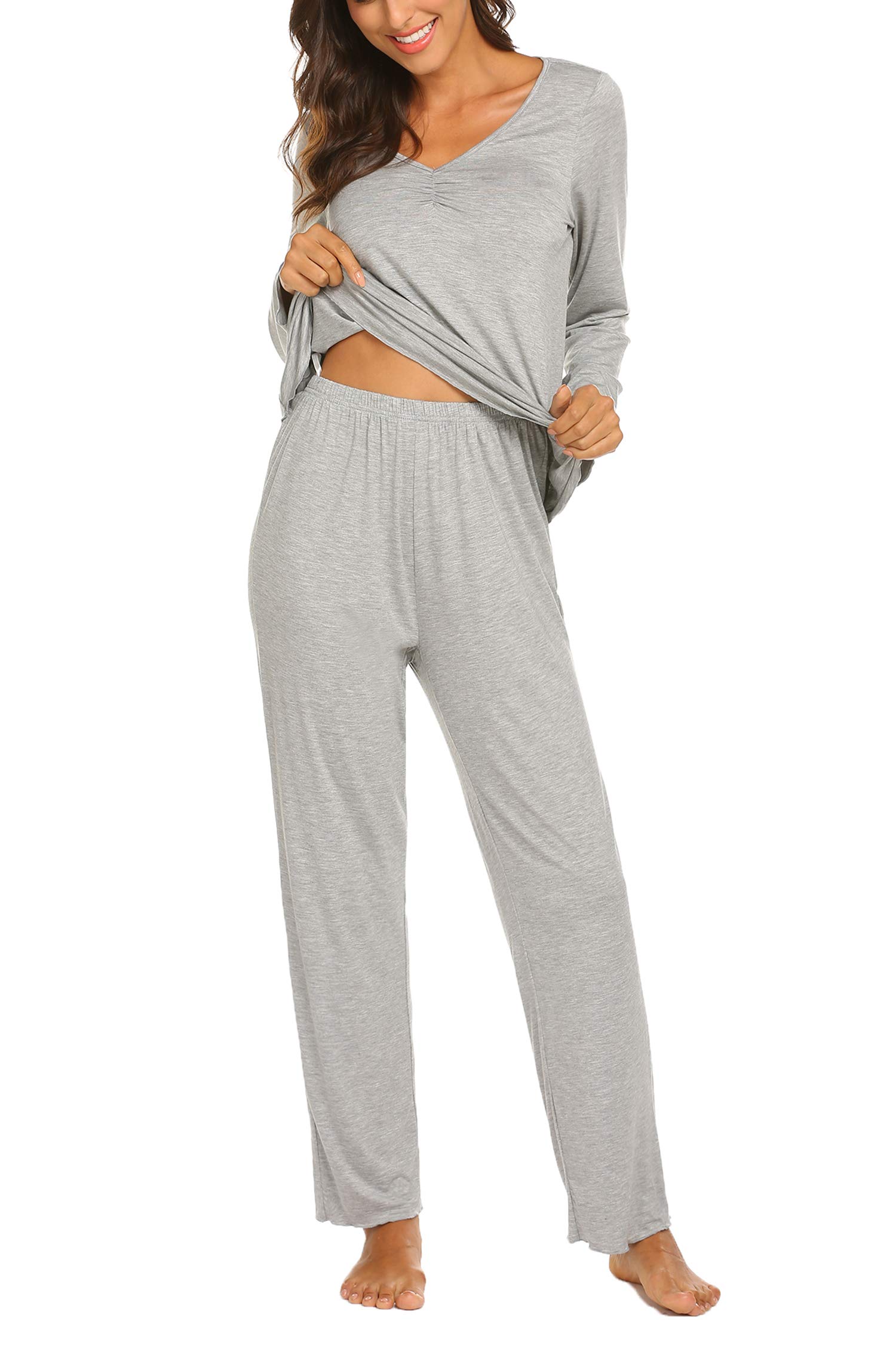 MAXMODA Pigiama Donna Pigiami Due Pezzi Maglietta Manica Lunga e Pantalone Lungo S-XXL
