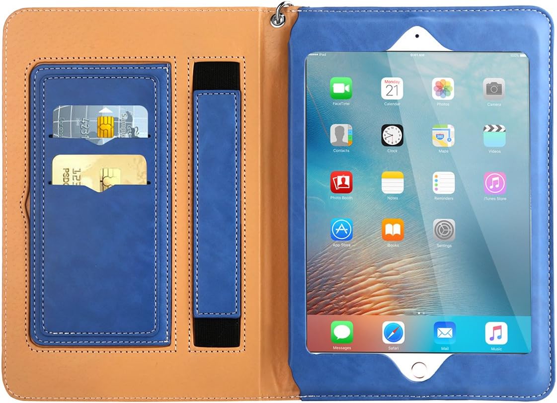 iPad Air 1 2 Sleeve Case Cover, Abestbox Multi Function Flip Leather Case [Auto Sleep/Wake] Portable Travel Bag with Card Slots Stand for iPad Air1 / Air2 (Blue)