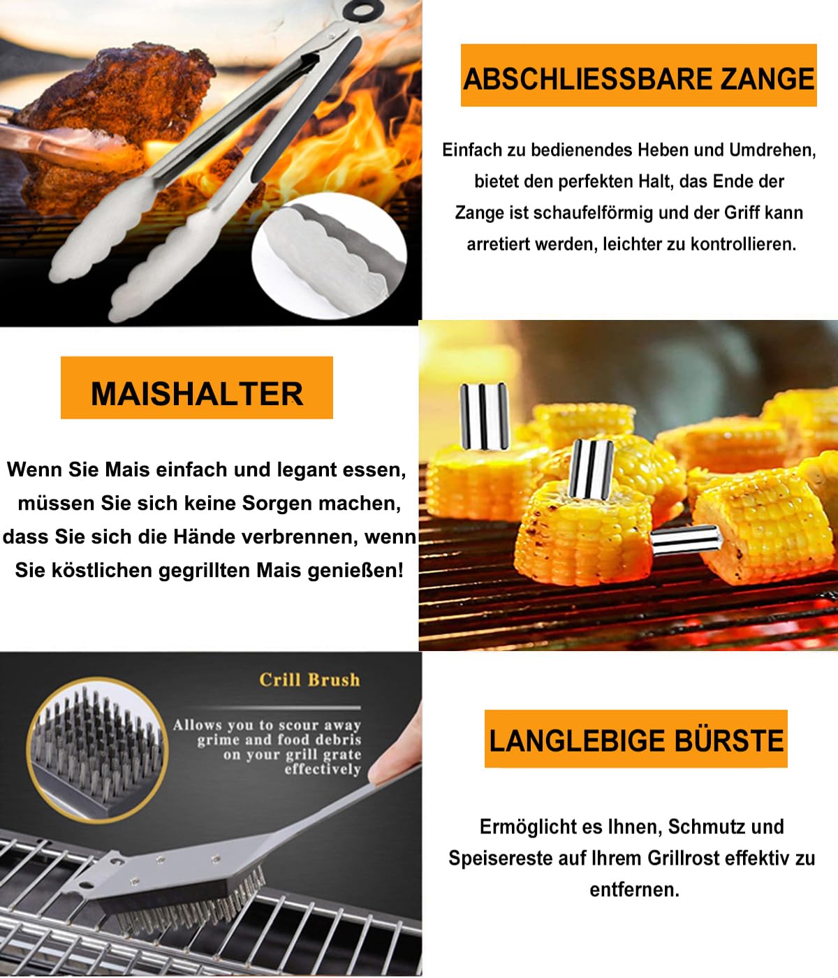 20 Stücke Grillbesteck Set,Grillzubehör Männer Geschenk,Edelstahl Grillkoffer Set, Grill Zubehör mit Grillzange Grillspachtel und Grillschürze, BBQ Grill Set Ideales für Garten und Camping