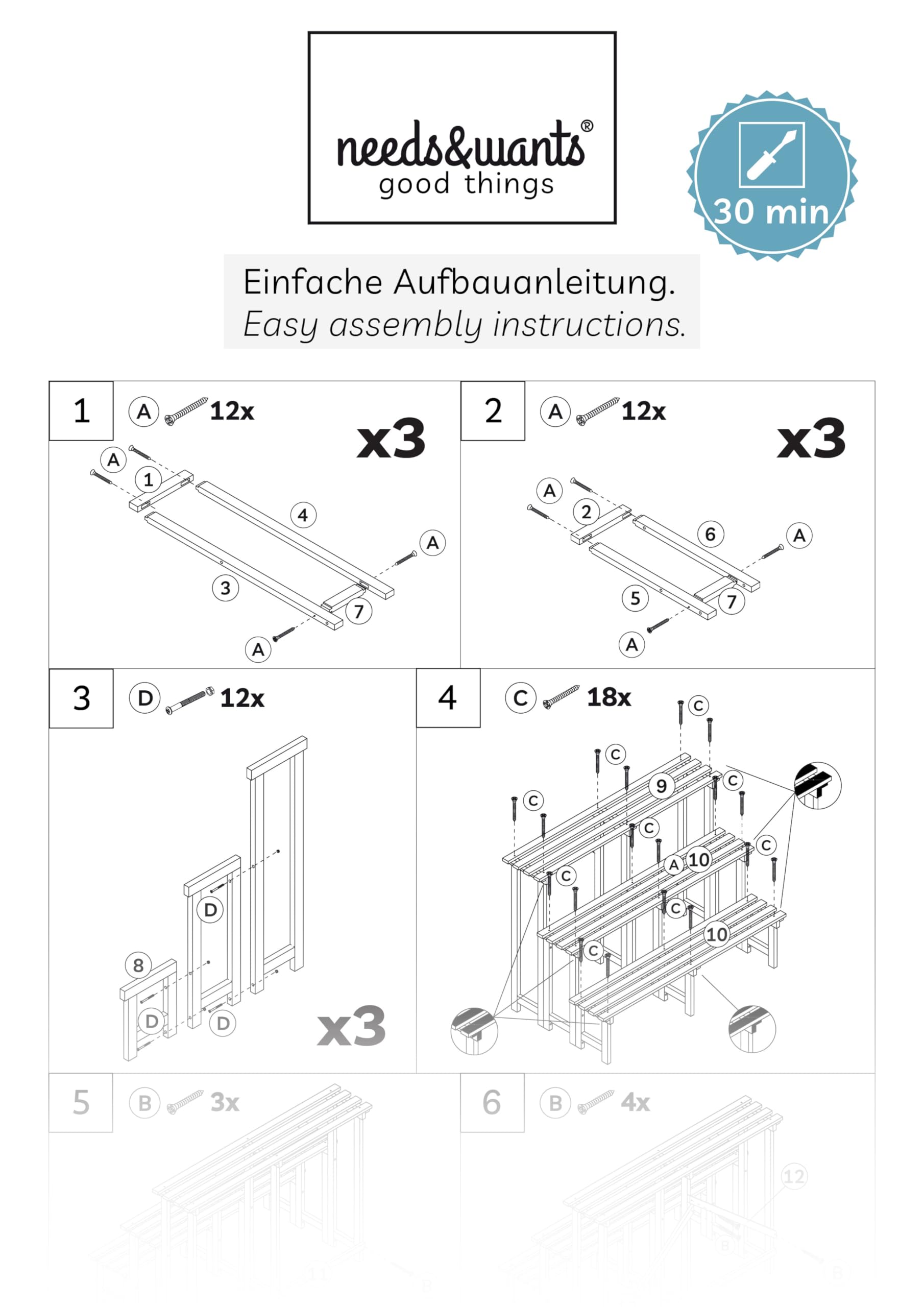needs&wants® Grand escalier à fleurs avec 3 niveaux - Support pour plantes - Étagère à fleurs XL - En bois résistant aux intempéries - Pour extérieur, intérieur, balcon, jardin, extérieur, intérieur