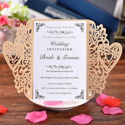 Vista 26 de FOMTOR Kit de invitaciones de boda cortadas con láser, 50 paquetes de invitaciones de boda cortadas con láser con papel imprimible en blanco