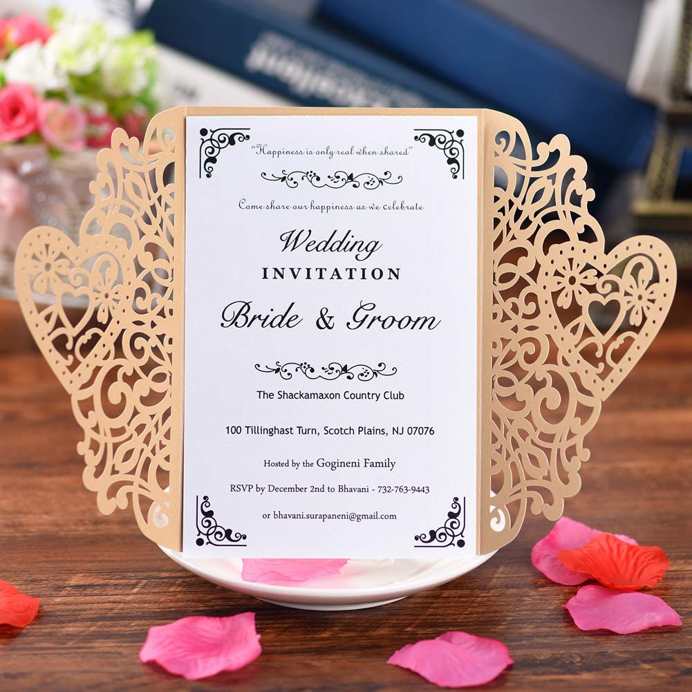 FOMTOR Tarjeta De Invitación De Boda, 40 Corte Con Laser Invitaciones Boda,  Con Papel Imprimible En, image size:1001x1001