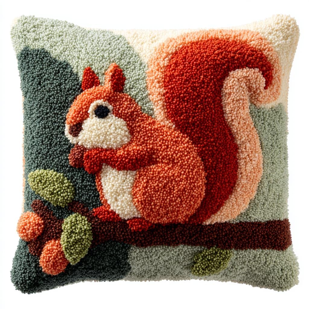 Taxpy DIY Latch Hook Pillow Kits, Animal Squirrel Throw Pillow Cover Pre-Printed Patterns Pillowcase Needlework Crochet Yarns Latch Hooking Cushion for Sofa Decor 17x17inch