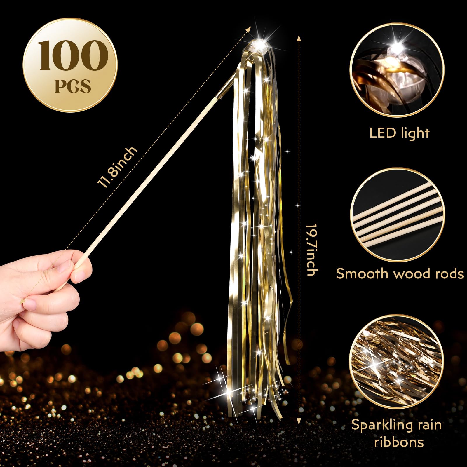 100 Stück Hochzeitsstäbe leuchten mit LED-Lametta, Hochzeitsschlangen für Hochzeit, Versand und Gruß, ideale Requisiten für Hochzeiten, Geburtstagsfeiern, Weihnachten, Cheerleading-Spiele