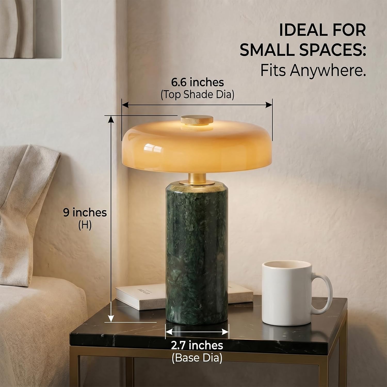 Cordless Marble Table Lamp with Glass Shade,Touch Dimmable Stone Lamp image 3