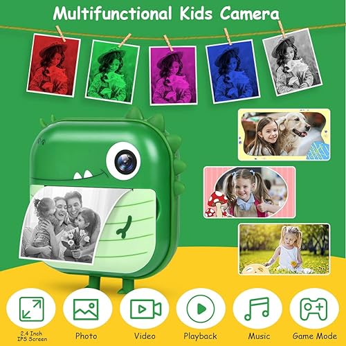 Miniatura 5 de Ainiv Cámara de impresión instantánea para niños, cámara dual 1080P con papeles de impresión y 5 bolígrafos de color, tarjeta SD de 32 GB, regalo