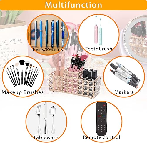 Miniatura 5 de BTSKY Soporte de control remoto de cristal, organizador de escritorio de 3 ranuras, caja de almacenamiento de papelería multifunción, organizador de