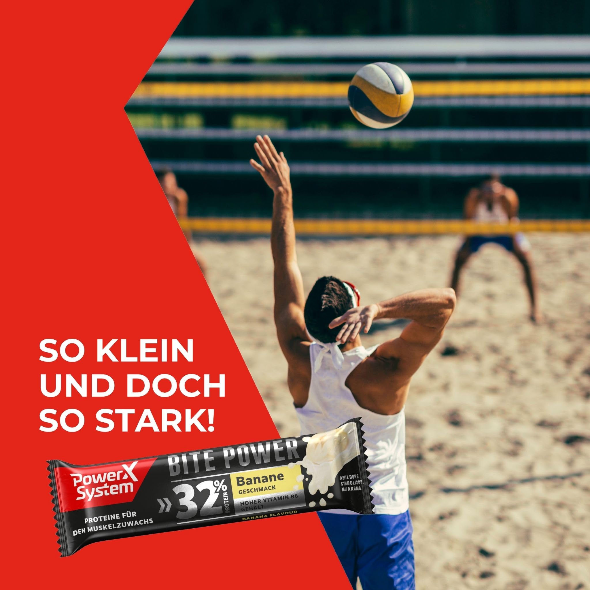 Power System Bite Power Banane 32% Eiweiß, High Protein, Vitamin B6, 24x35g