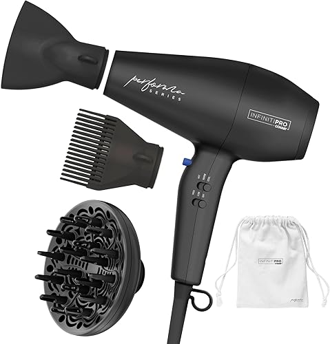 Conair Infiniti Pro Secador de pelo con difusor más 2 accesorios y bolsa de almacenamiento con cordón  Secador de pelo serie Performa  Secador de