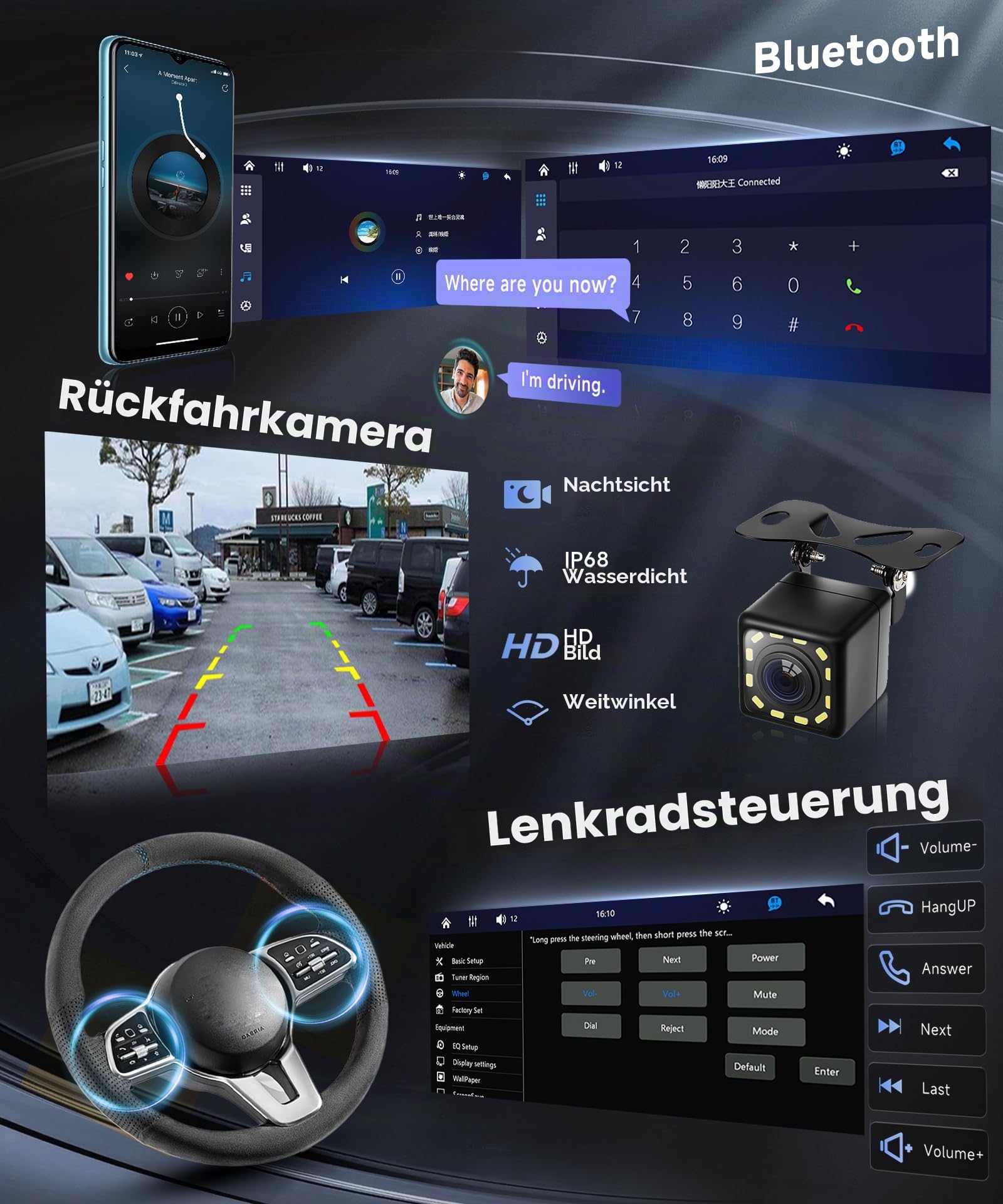 VECHTEL Autoradio 1 Din mit Drahtlos Carplay Android Auto, 6,8 Zoll IPS HD Touchscreen Autoradio, Unterstützung FM Radio Mirror Link USB/Typ-C Lenkrad-Bedienelemente Fernbedienung Rückfahrkamera