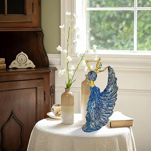 Miniatura 8 de HODESunPure Decoración de pavo real azul para sala de estar, elegantes figuras de pavo real, decoración del hogar para mesa de consola, mesa