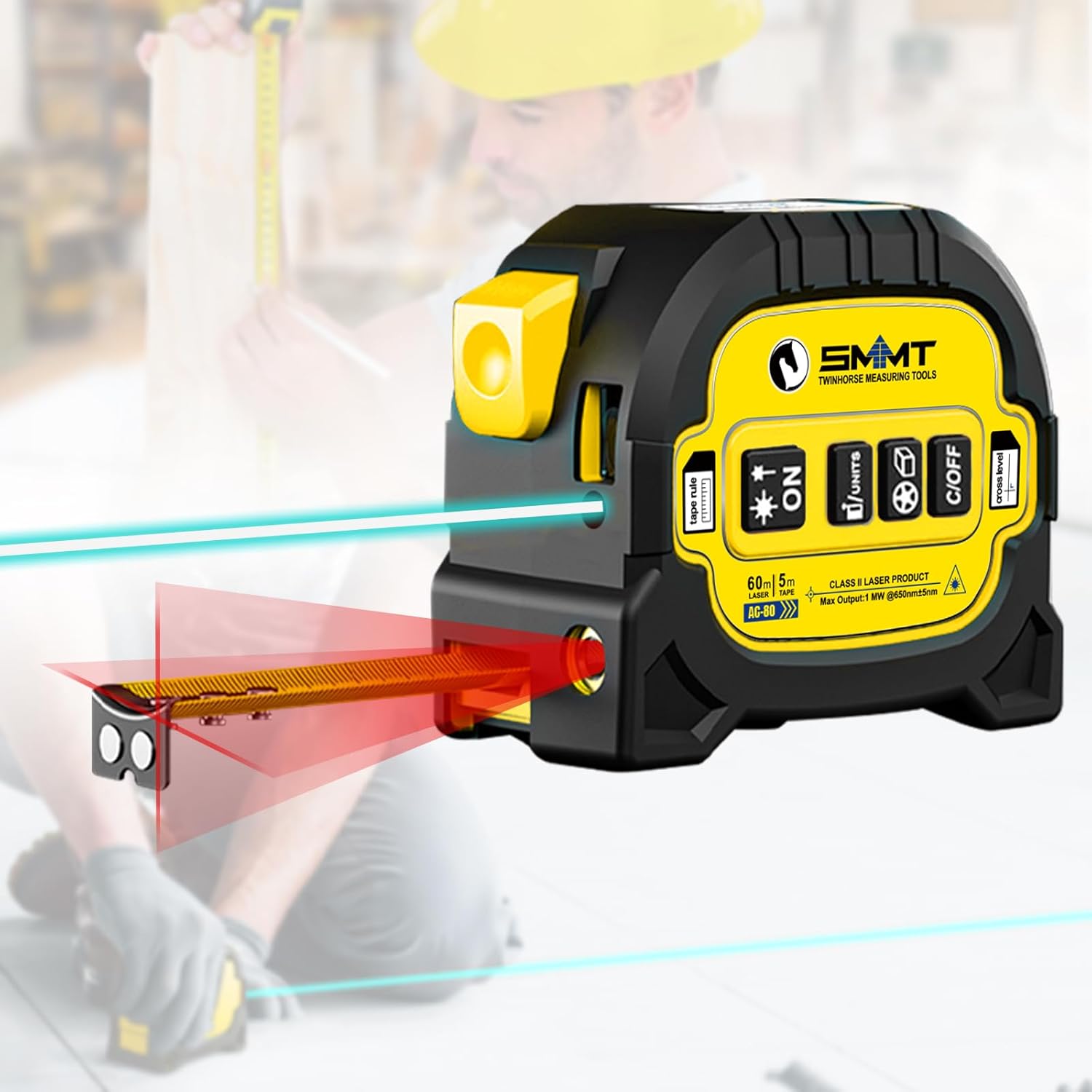 3-in-1 Laser Tape Measure, 196ft Digital rangefinder & 16ft Autolock Tape Measure with Magnet, Laser Measuring Tool with Crosshairs for in/Ft/M Unit, Linear/Area/Volume (Blue)