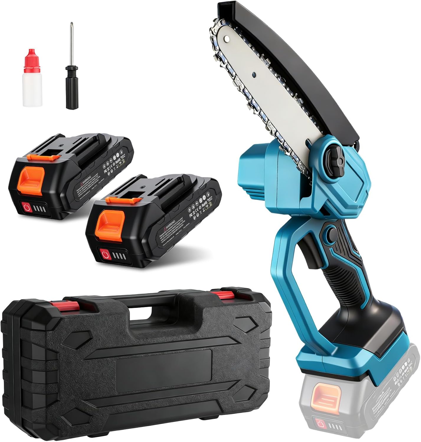 6-inch Mini Cordless Chainsaw Lightweight Handheld Battery Powered Electric Saw with Dual Batteries, Safety Lock & Portable Pruning Tool for Wood Cutting, Tree Trimming & Yard Maintenance