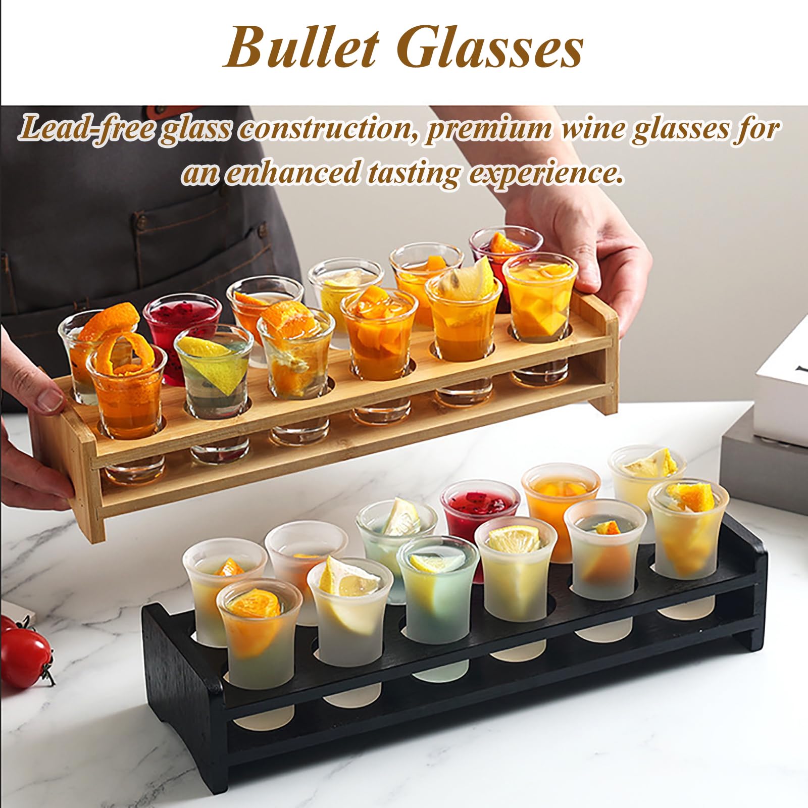 Ensemble de verres à shot avec plateau de service, verres à base épaisse pour la maison, le bar et les fêtes