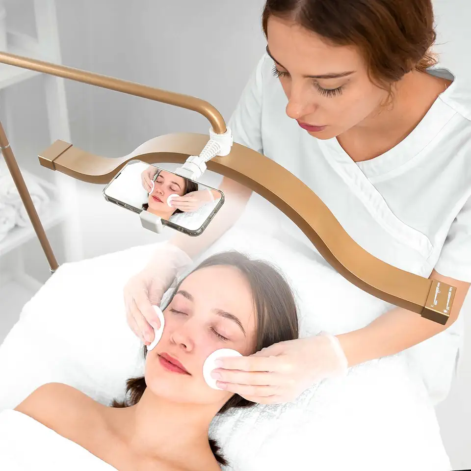FOSOTO Luminária de piso de LED para cílios, luz LED de beleza, meia lua, arco para extensão de cílios, tatuagem de sobrancelha, tecnologia de unhas, cuidados com a pele com suporte, suporte de