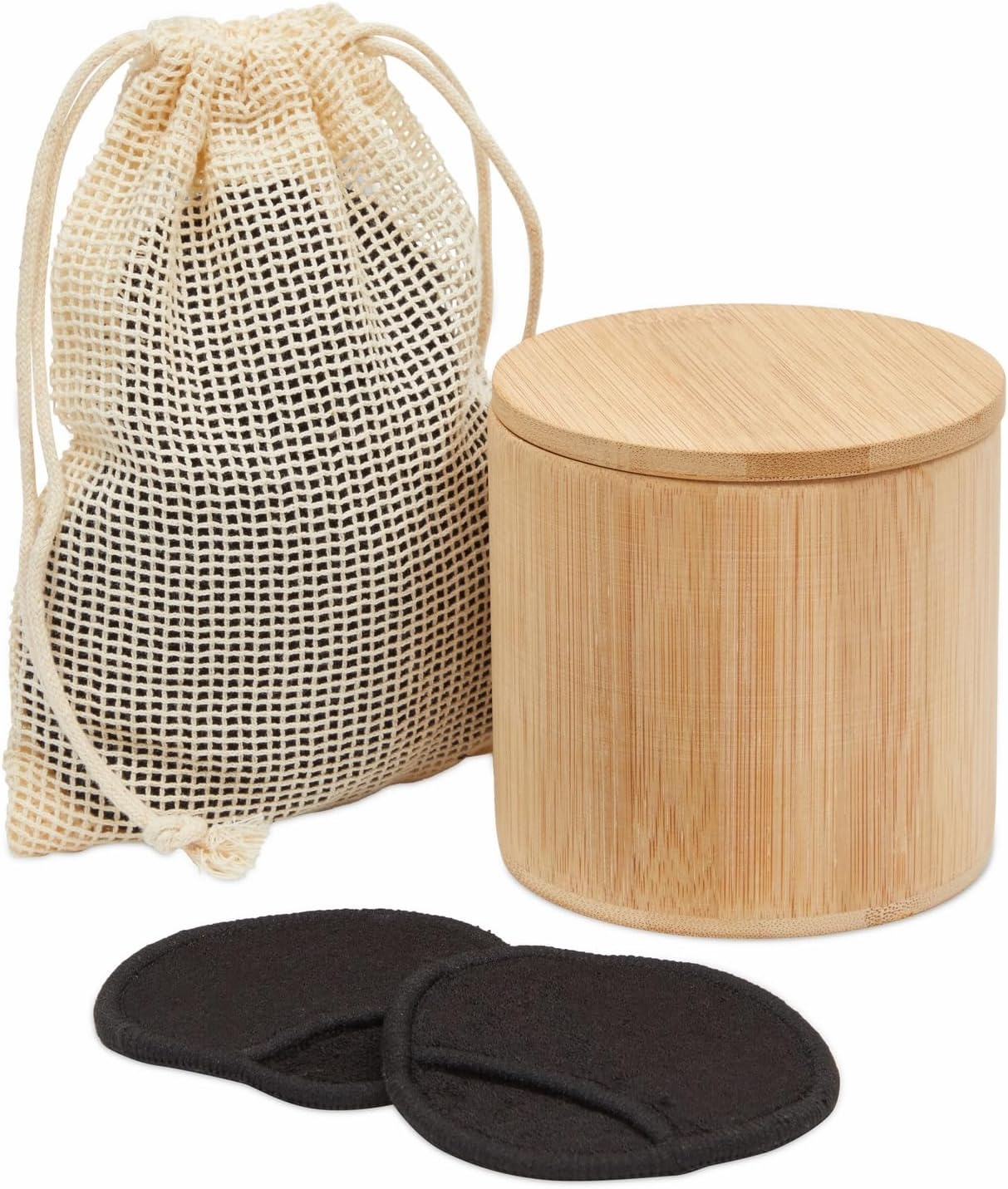 18 Pack Reusable Cotton Rounds for Makeup Removal with Bamboo Holder and Mesh Storage Bag (Black) - Image 8
