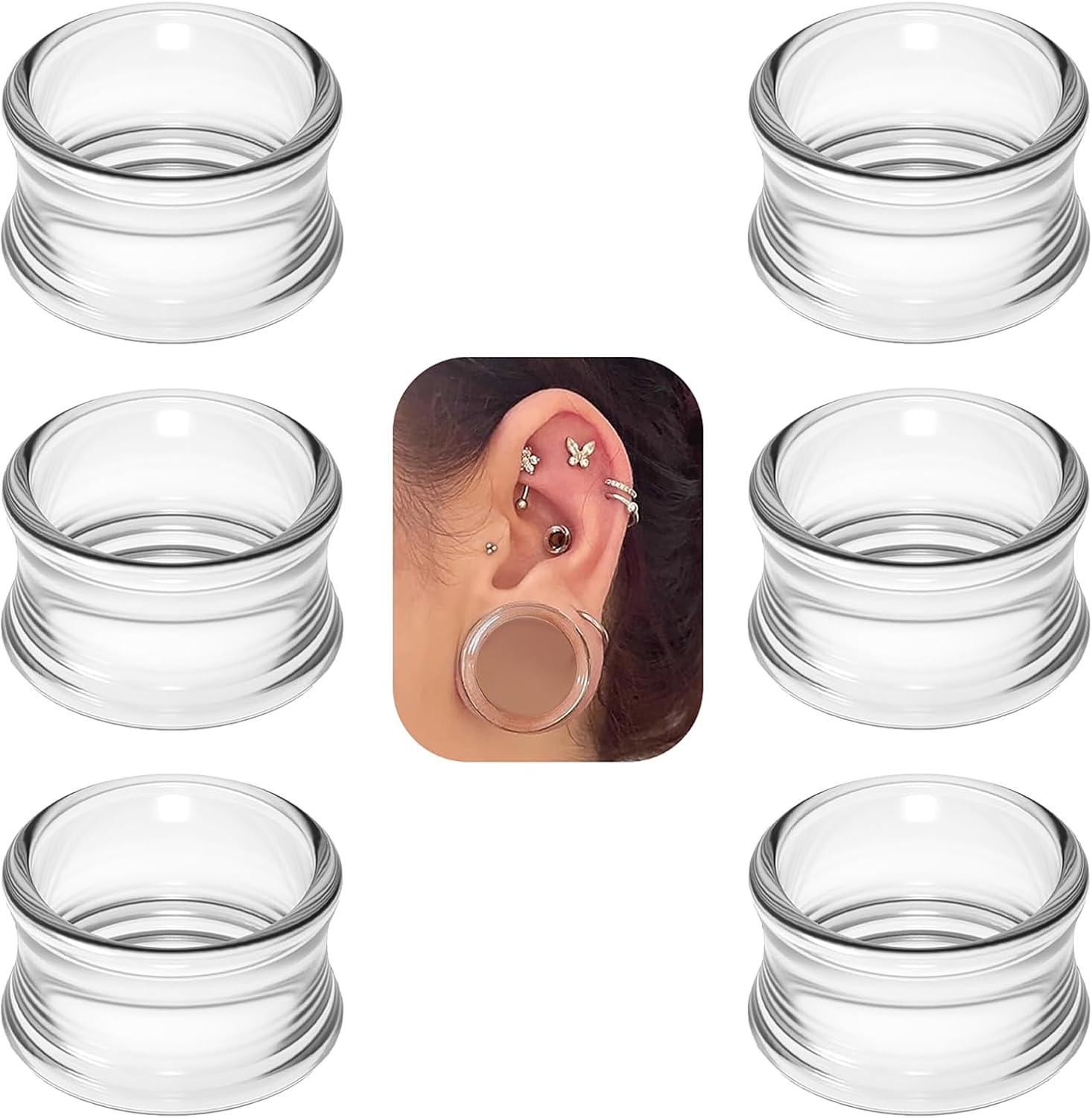 6G-30MM Hollow Acyrylic Gauges for Ear Saddle Plugs Gauges Tunnel Expanders Stretcher Double Flared Flesh Piercings Body Jewelry Set for Women Men