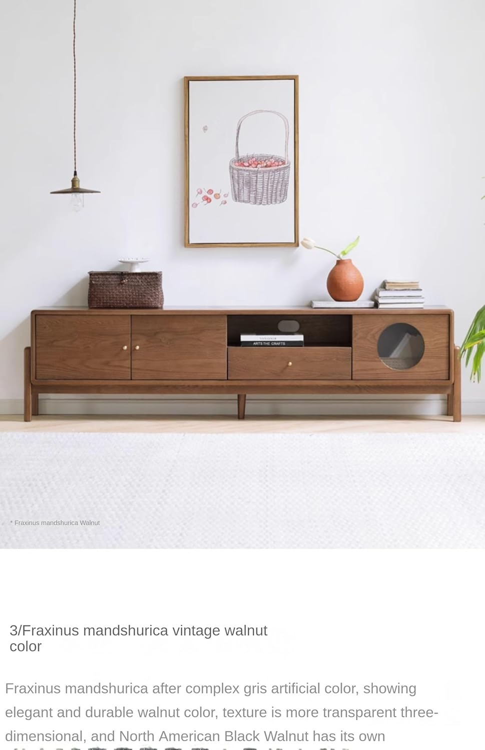 GVAwood Ash Solid Wood Nordic Floor TV Cabinet. 61.4x13.7x18.8 inch / 156.4х35х48 cm/Natural Wood Color/TV Cabinet