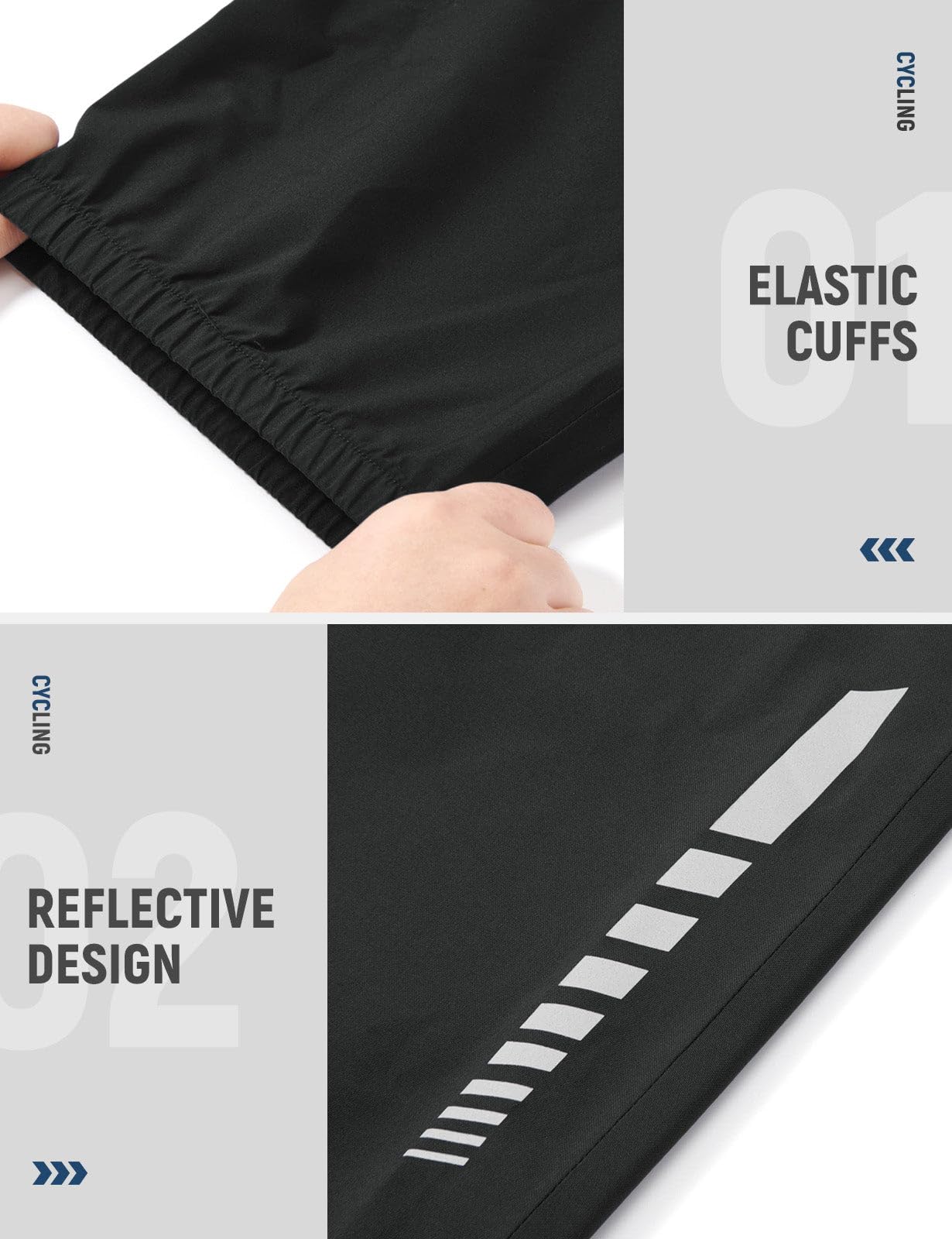baleaf wasserdichte Fahrradhose Herren Lang für Outdoor Regenhose | Regenhosen für Fahrrad Outdoor Wander Windbreaker Atmung mit Reißverschlusstaschen Verstellbarer Kordelbund Reflektierende