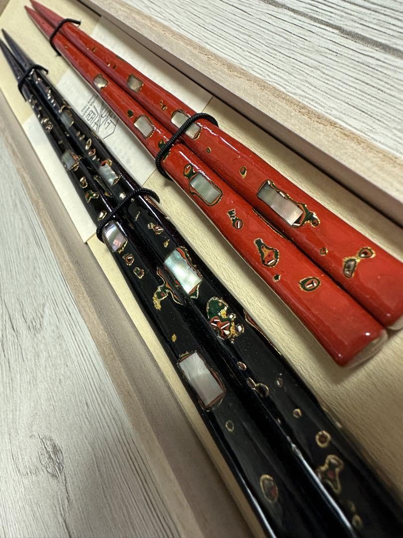 夫婦箸箸蔵まつかん桐箱入伝統工芸士 古井正弘作桐箱夫婦置貝高級箸