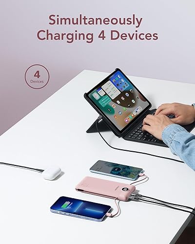 Miniatura 4 de VEGER Cargador portátil con enchufe de CA integrado y cables, todo en uno de 10000 mAh ultra delgado, batería de viaje, batería de carga rápida de