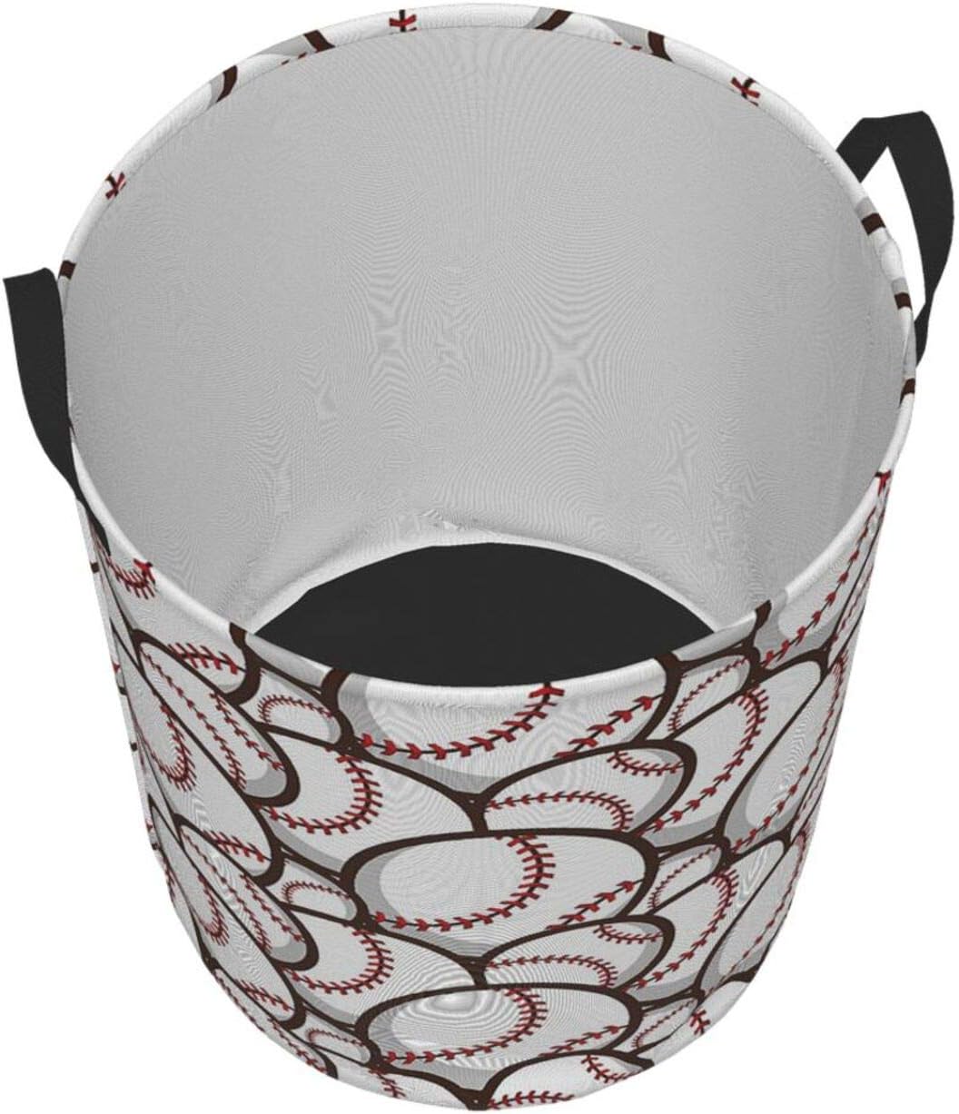 KiuLoam Ball Baseball Pattern Laundry Baskets, Bedroom Hamper Collapsible Waterproof Oxford Fabric with Handle Foldable Cloth Washing Bin Tote Bag (16.5 Inches)