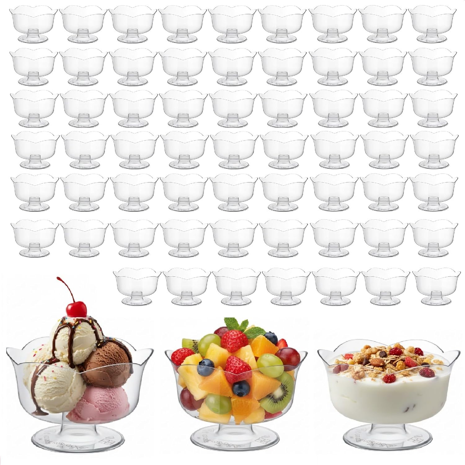 100 Pcs 50 Pcs Clear Dessert Cups 3.5oz Plastic Parfait Cup Disposable Appetizer Cup Mini Ice Cream Bowl for Appetizer, Sundae, Fruit, Mousse Pudding Wedding Baby Shower Party Supplies