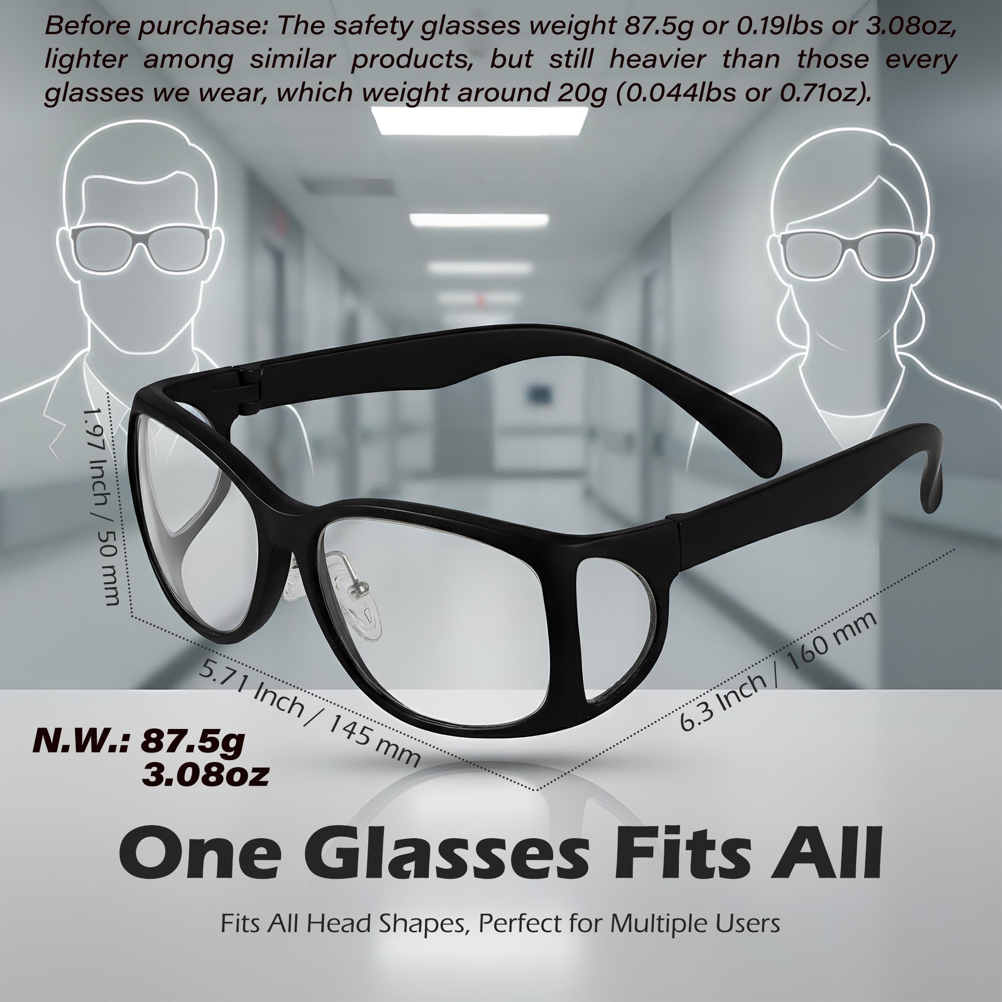 Gafas de protección de plomo de rayos X de 0,75 mmpb, gafas de seguridad ocular con protectores laterales, gafas de asistente dental de laboratorio con estuche de almacenamiento, paño de limpieza