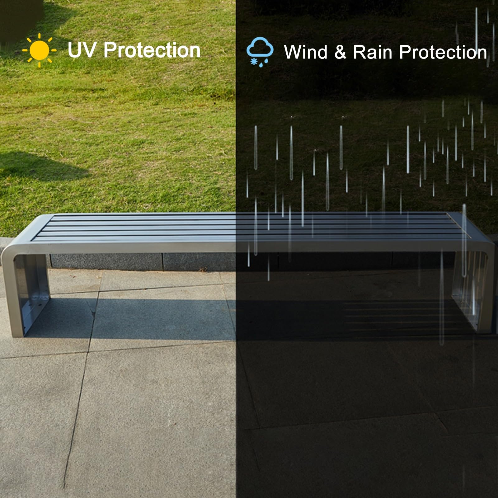 Edelstahl Gartenbank, Wetterfeste Parkbank mit 400kg Belastbarkeit, Metallbank für Terrasse Garten Öffentliche Bereiche Gewerblich Privat(150cm)