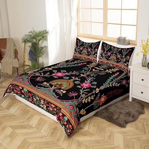 Miniatura 2 de Funda de edredón con estampado de flores de acuarela, estampado de cachemira, bohemio, para niños y niñas, juego de ropa de cama exótica barroco