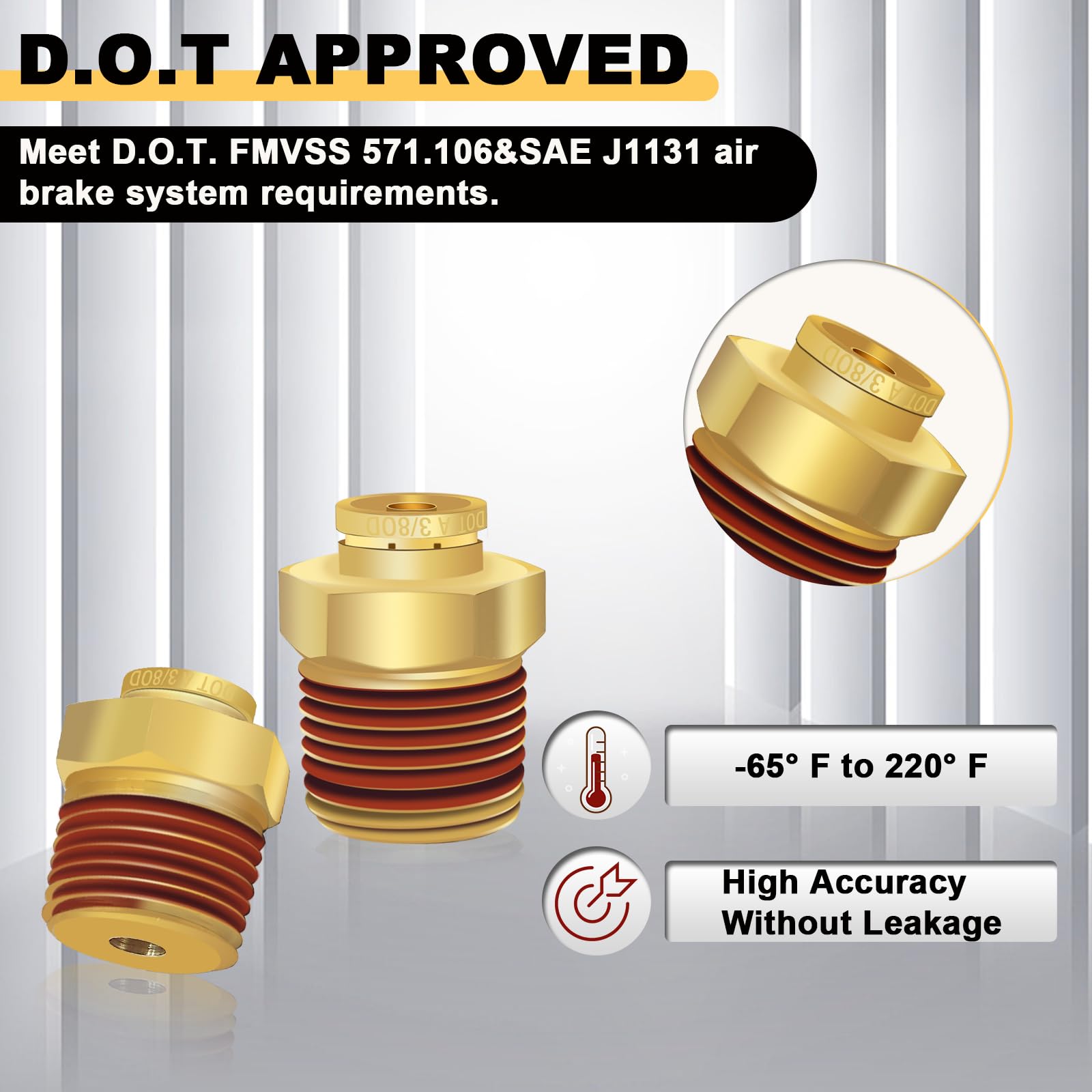 Siptenk Accesorios de línea de aire de latón DOT de 3/8 pulgadas para conectar 5 piezas, tubo OD de 3/8 pulgadas x rosca NPT de 1/2 pulgada, accesorios de conexión rápida para remolques de camiones,