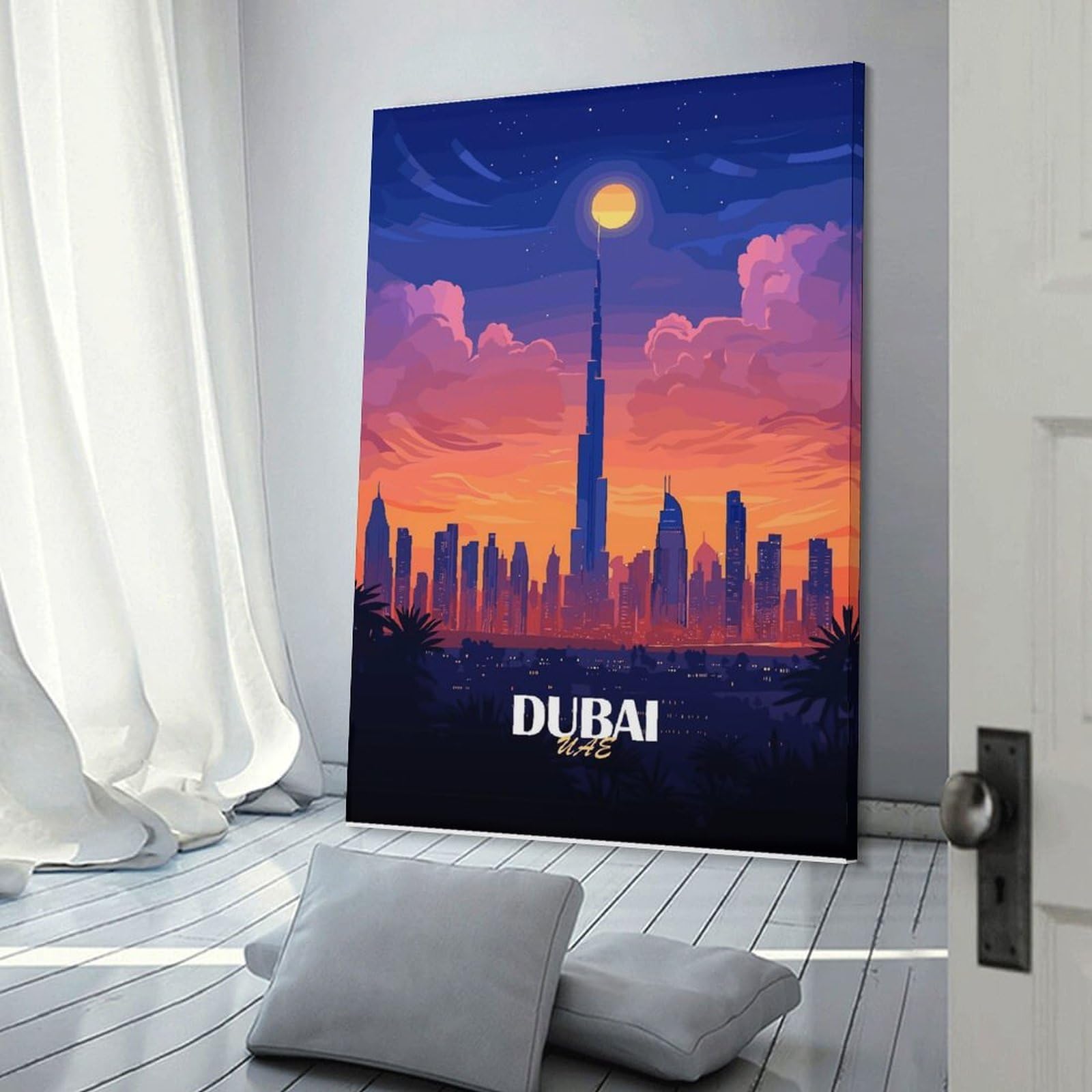 Junmoney Frame-Style-10 Dubai Cityscape Poster Decorative Canvas Print, 20X30inch(50X75cm), For Living Room, Bedroom Or Home Office, Canvas Artwork With Gifting Potential