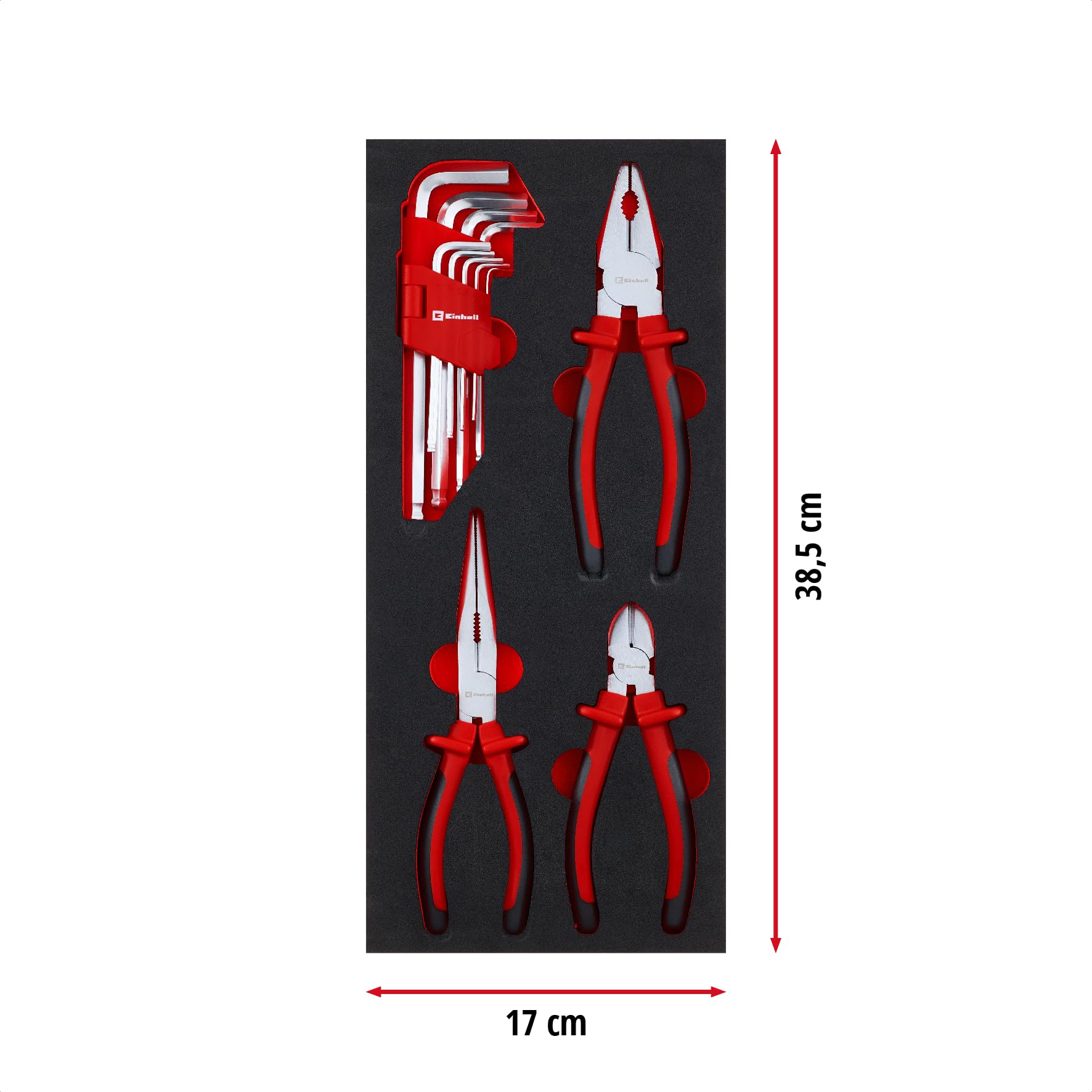 Einhell Kit d'outils pour servante d'atelier 6 pads – 287 pièces avec embouts de précision et spéciaux, pinces, vis, clé à douille, niveau à bulle, marteau et mètre ruban