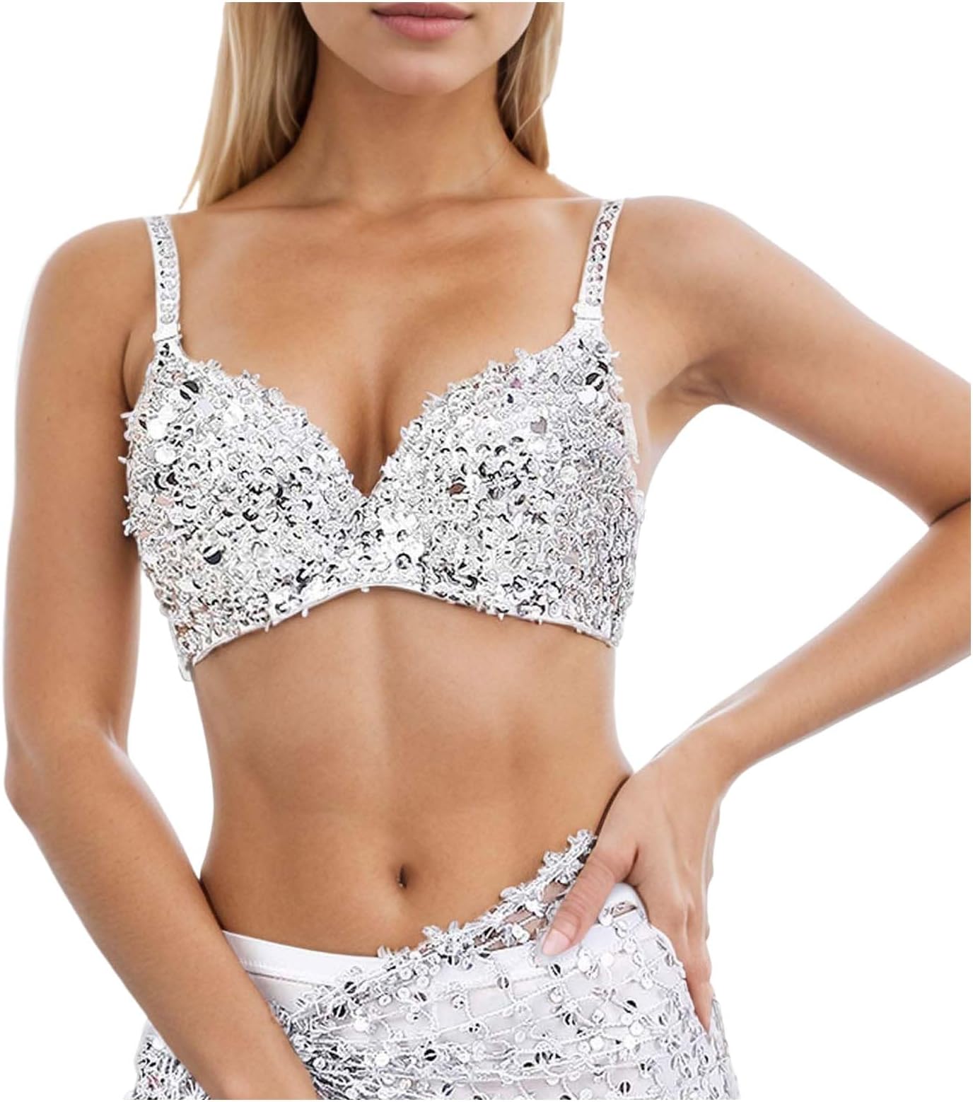 Sequin Costume Performance Coat Bar Sequin Bra Underwear Ruffled Bra Performance Coat Top Lace Women