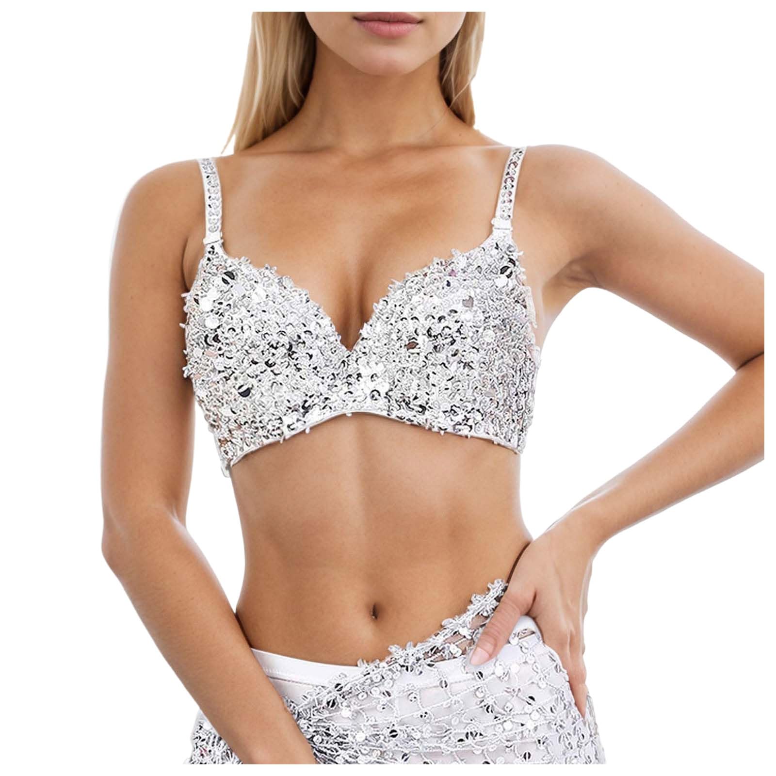 Sequin Costume Performance Coat Bar Sequin Bra Underwear Ruffled Bra Performance Coat Top Lace Women
