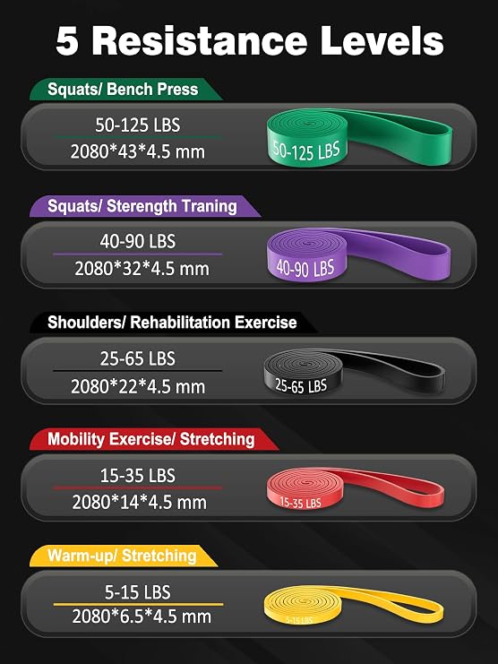Resistance Bands Pull Up Assistance Bands, Long Exercise Workout Bands Set with Handles and Door Anchor, Elastic Band for Working Out, Body Stretching, Muscle Training, Men Women